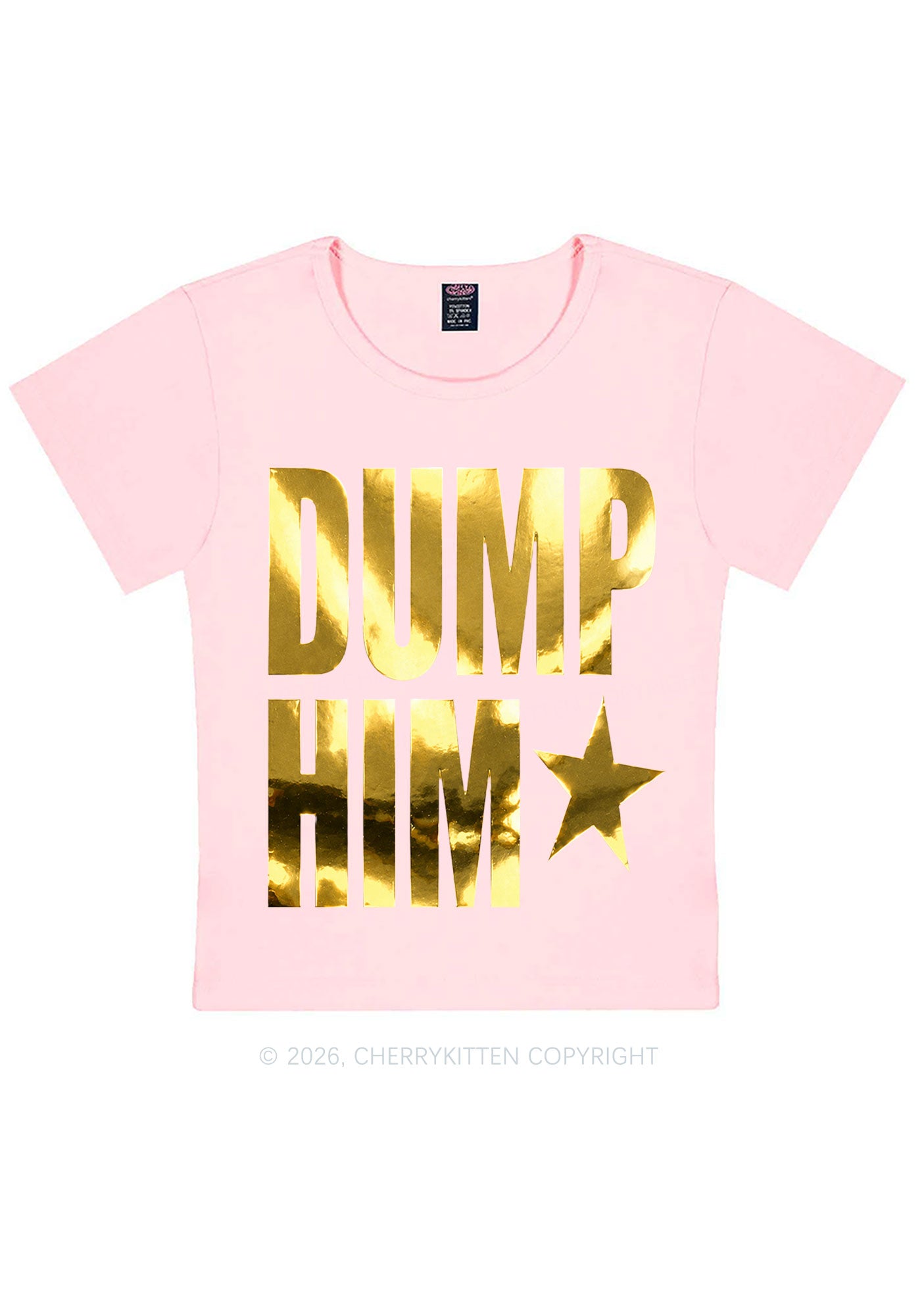 Dump Him Silver Foil Printed Y2K Baby Tee Cherrykitten