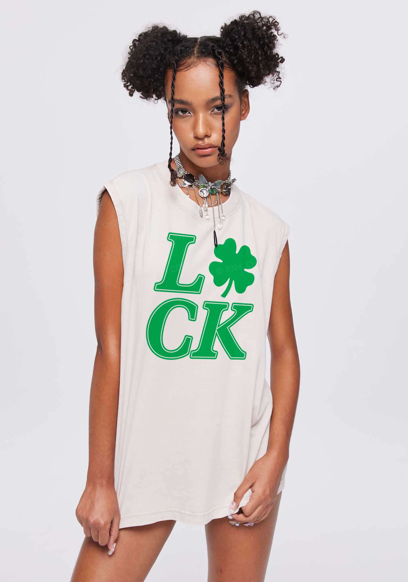 Lucky Clover St Patricks Y2K Washed Tank Cherrykitten