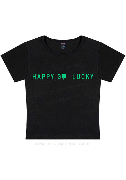 Happy Go Lucky St Patricks Y2K Baby Tee Cherrykitten