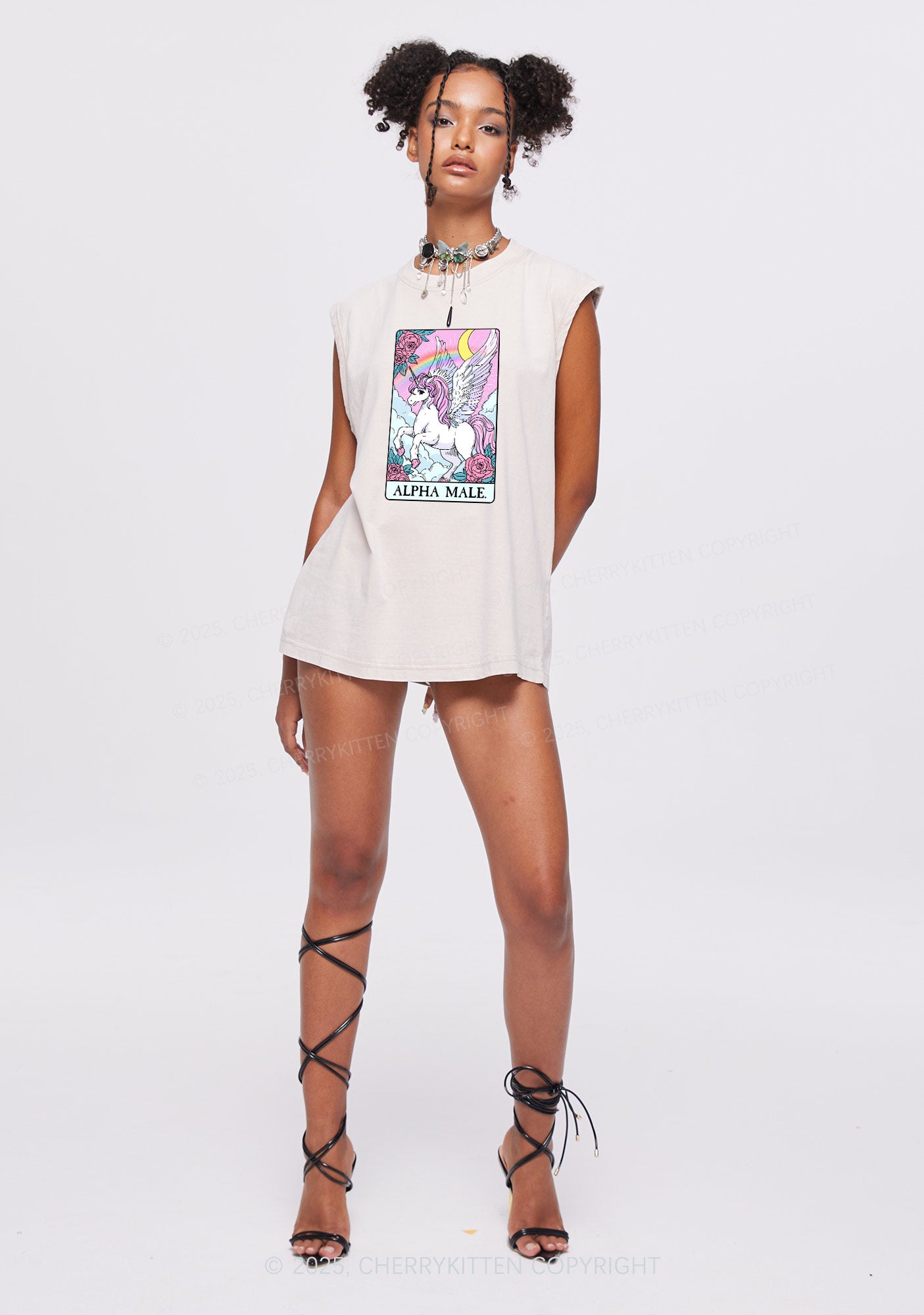 Rose Unicorn Alpha Male Y2K Washed Muscle Tank Cherrykitten