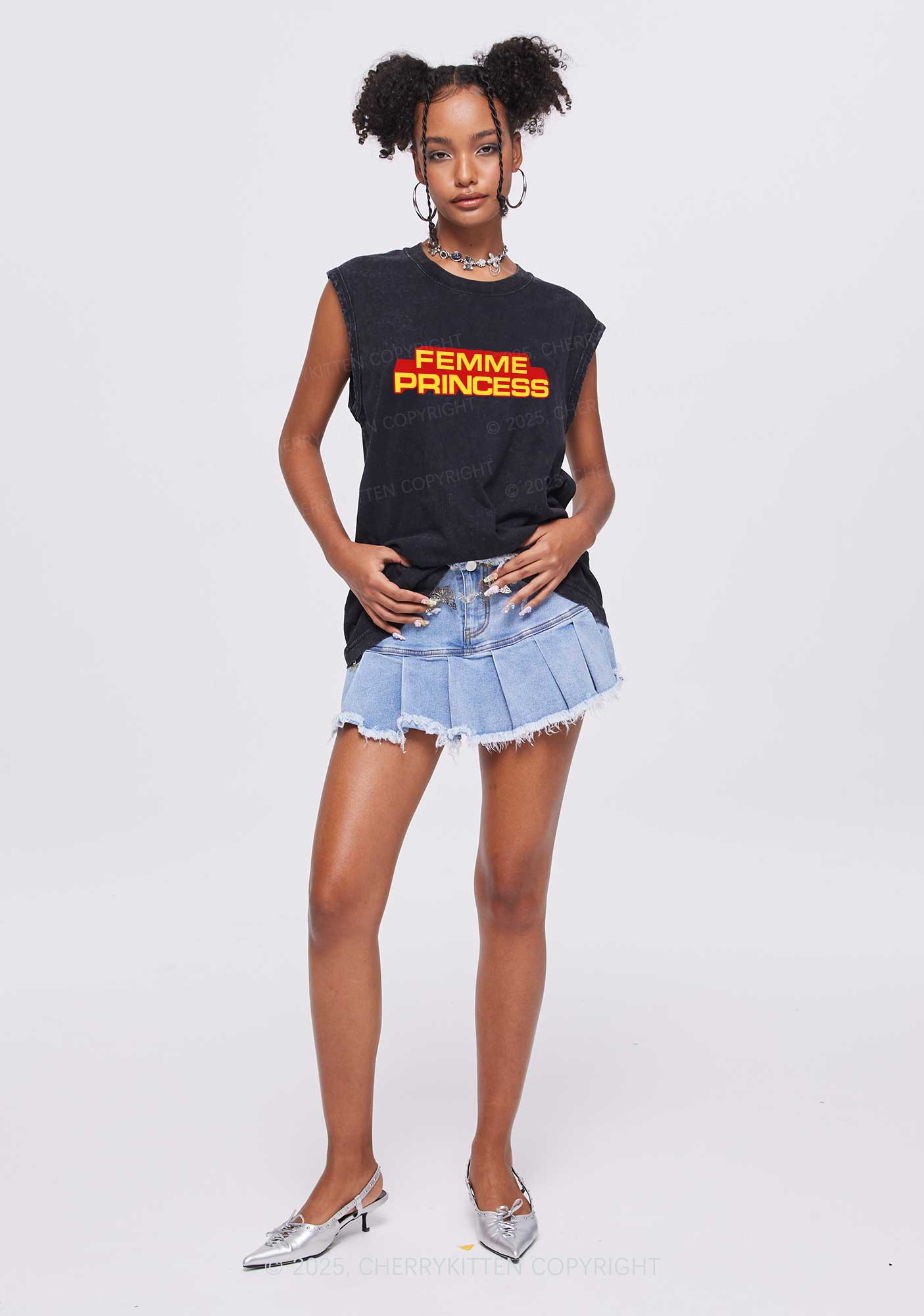 Femme Princess Pride Y2K Washed Muscle Tank Cherrykitten