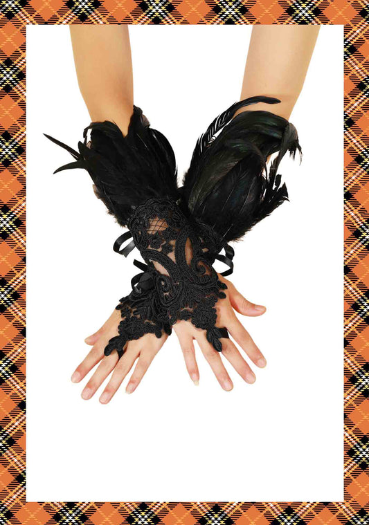 Halloween Party Y2K Lace Feather Gloves