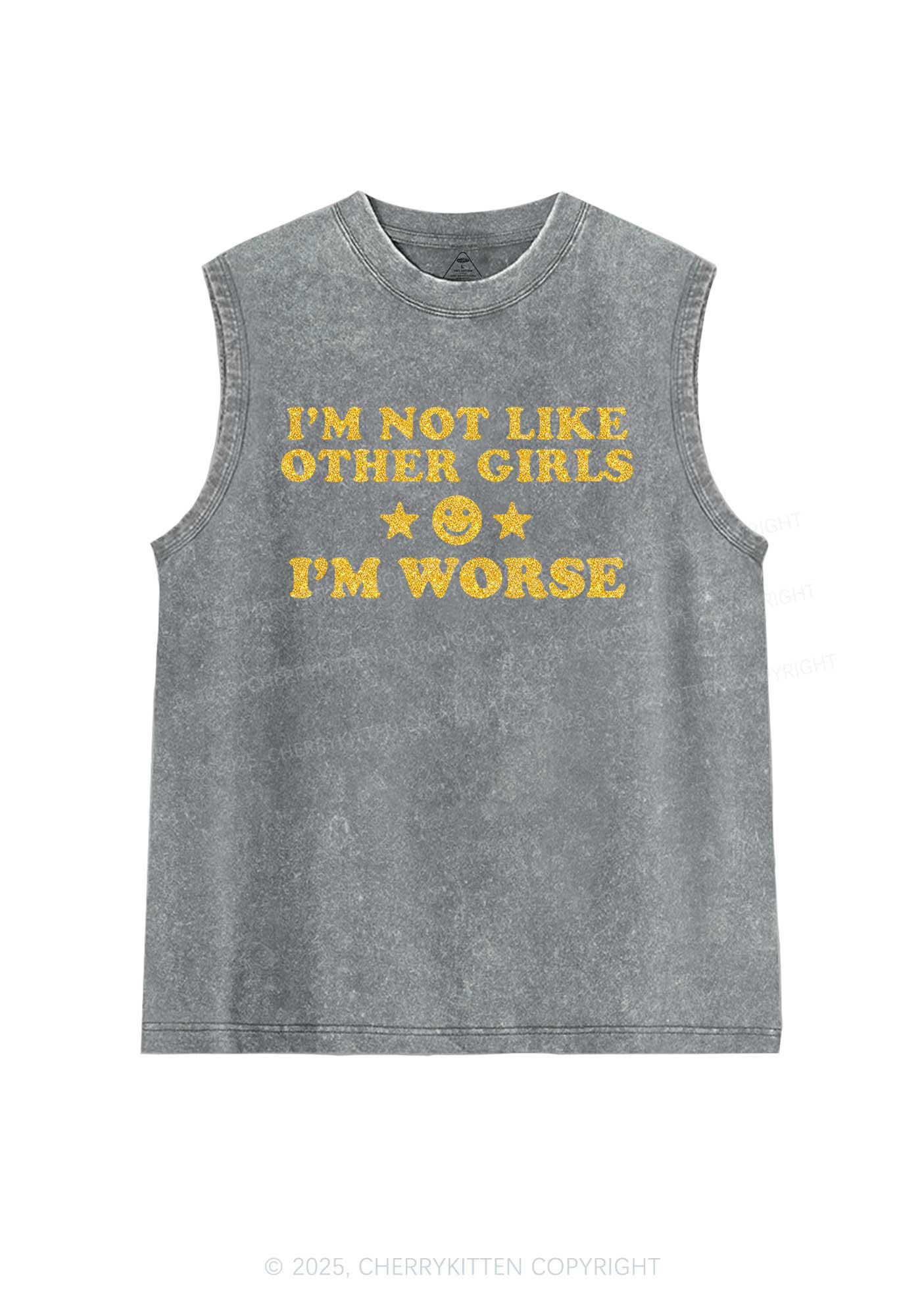 Glitter Im Worse Y2K Washed Muscle Tank Cherrykitten