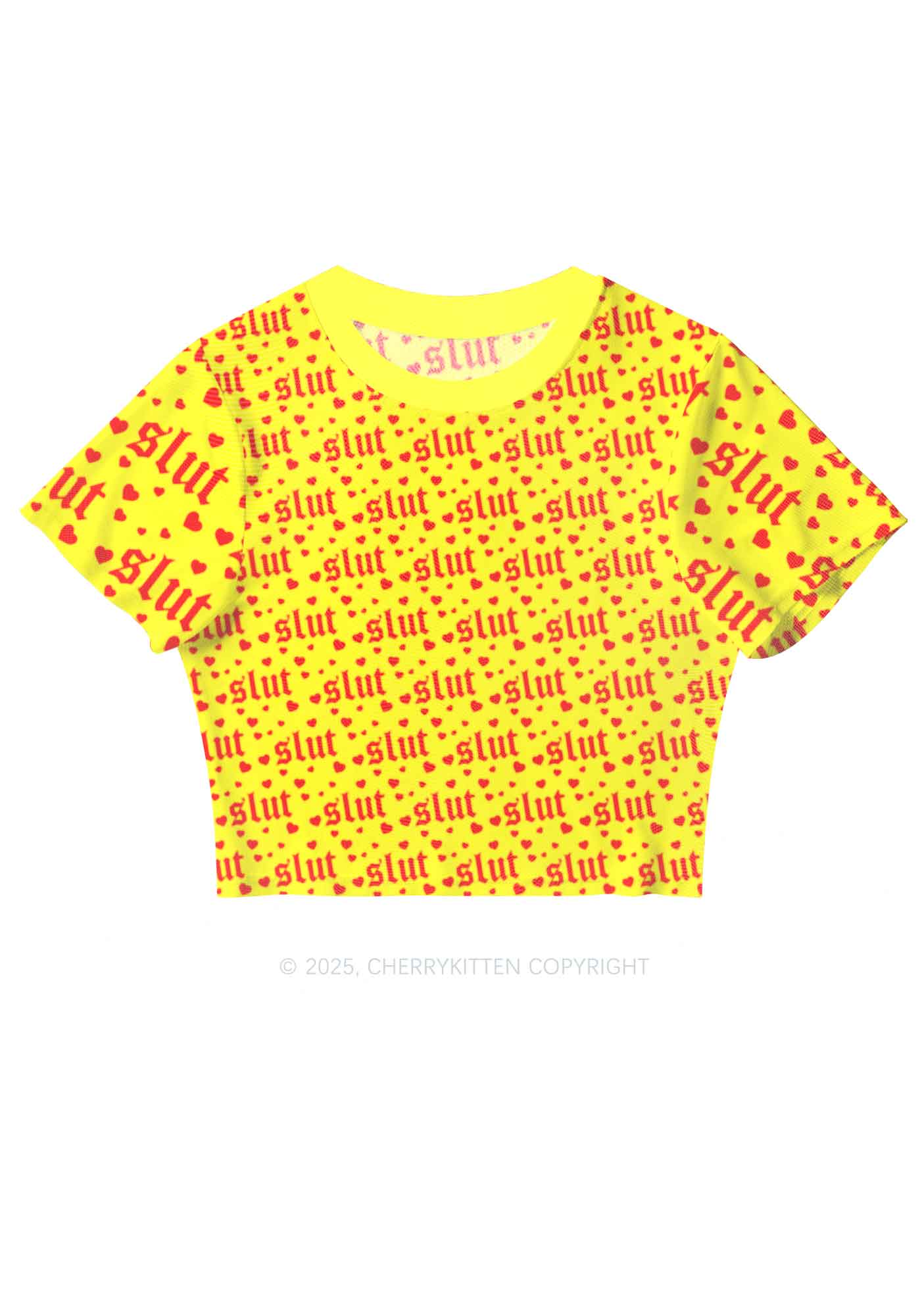 Yellow Slxt Y2K Mesh Crop Top Cherrykitten
