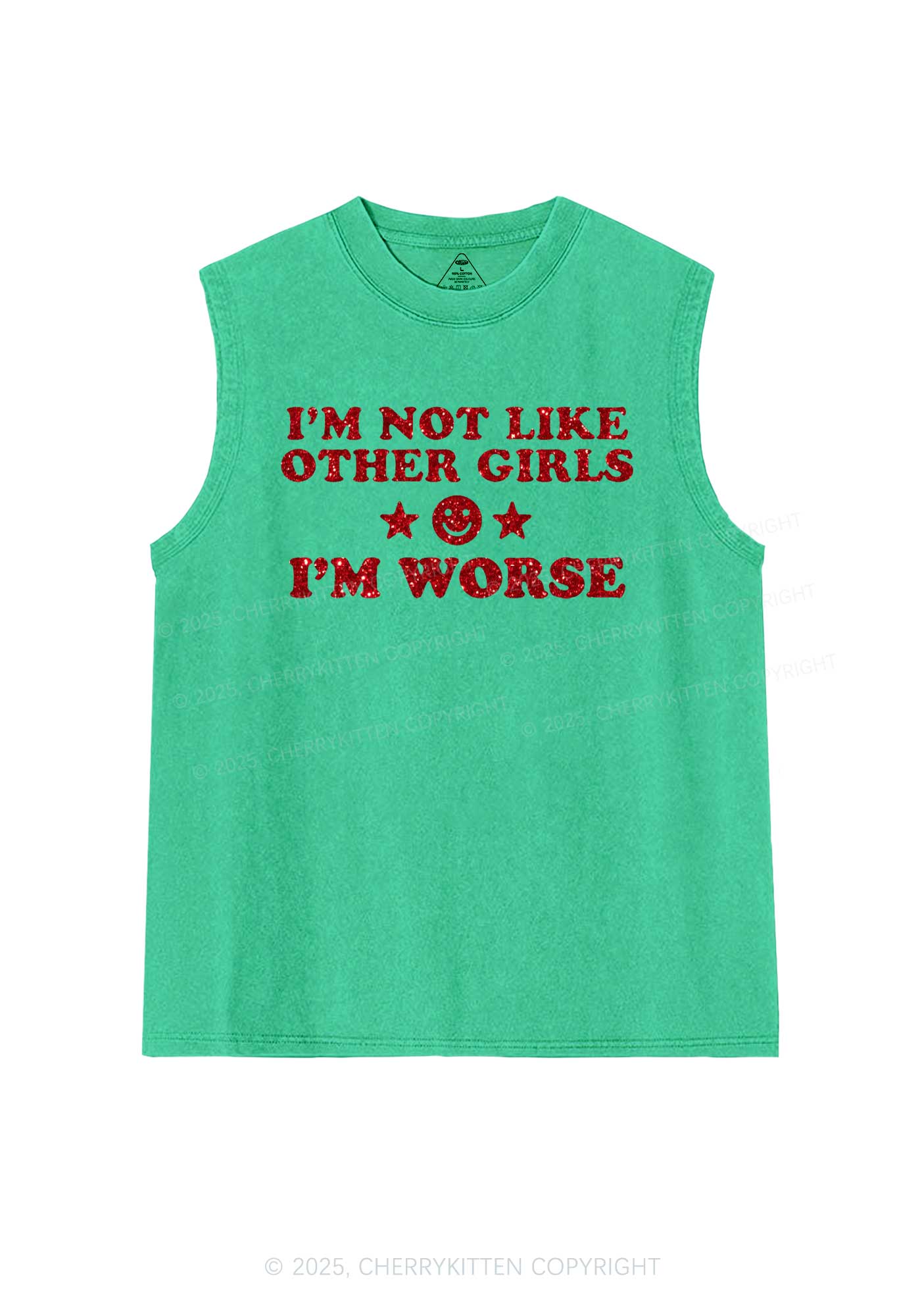 Glitter Im Worse Y2K Washed Muscle Tank Cherrykitten
