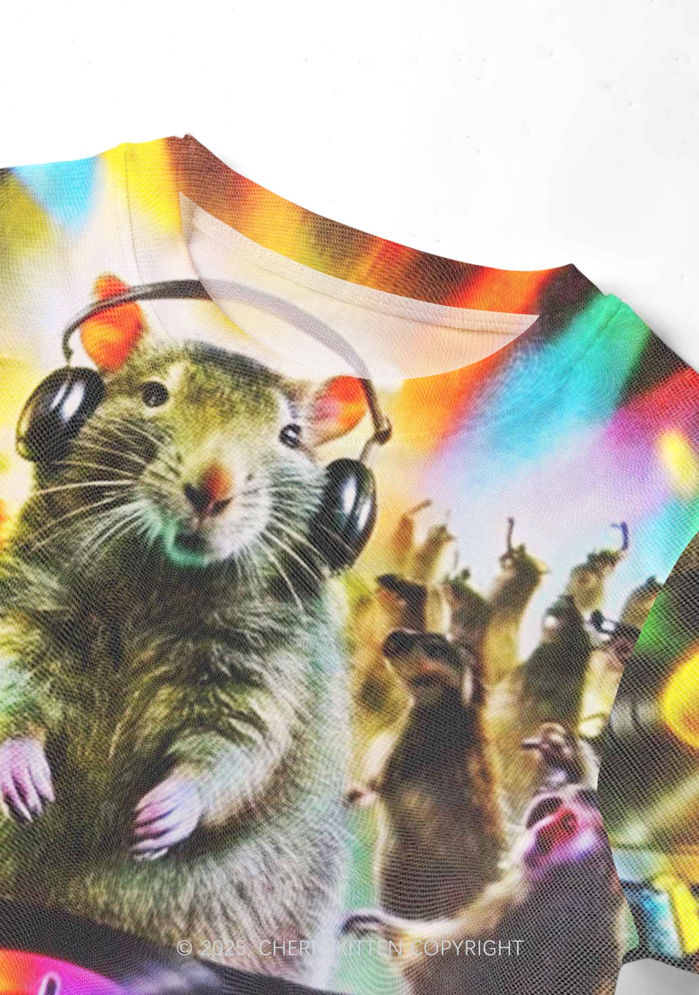 Rats Party Y2K Mesh Crop Top Cherrykitten