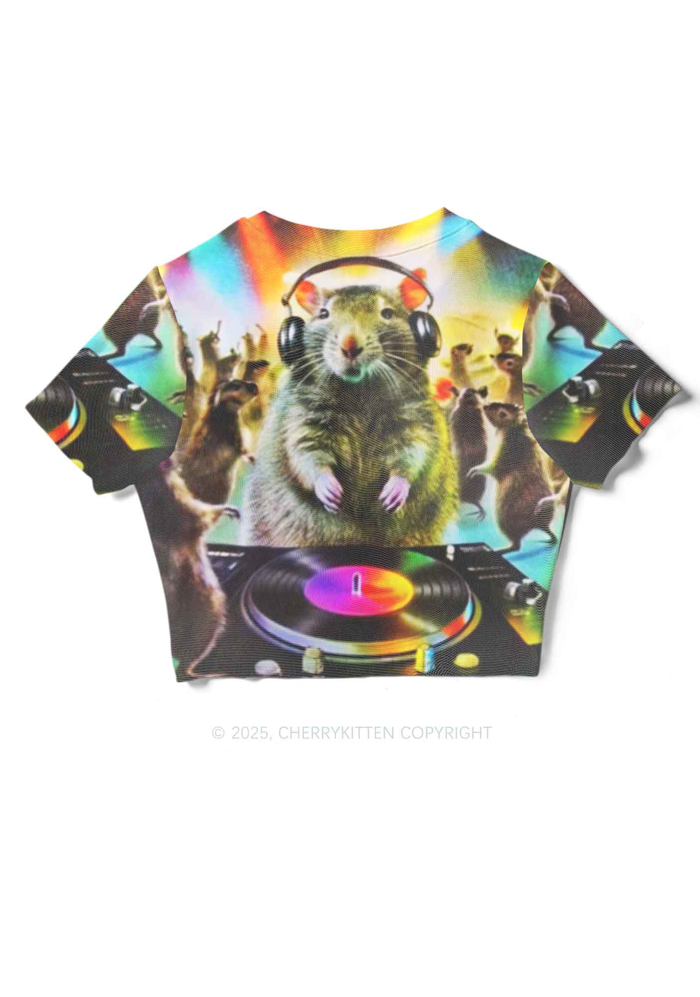 Rats Party Y2K Mesh Crop Top Cherrykitten