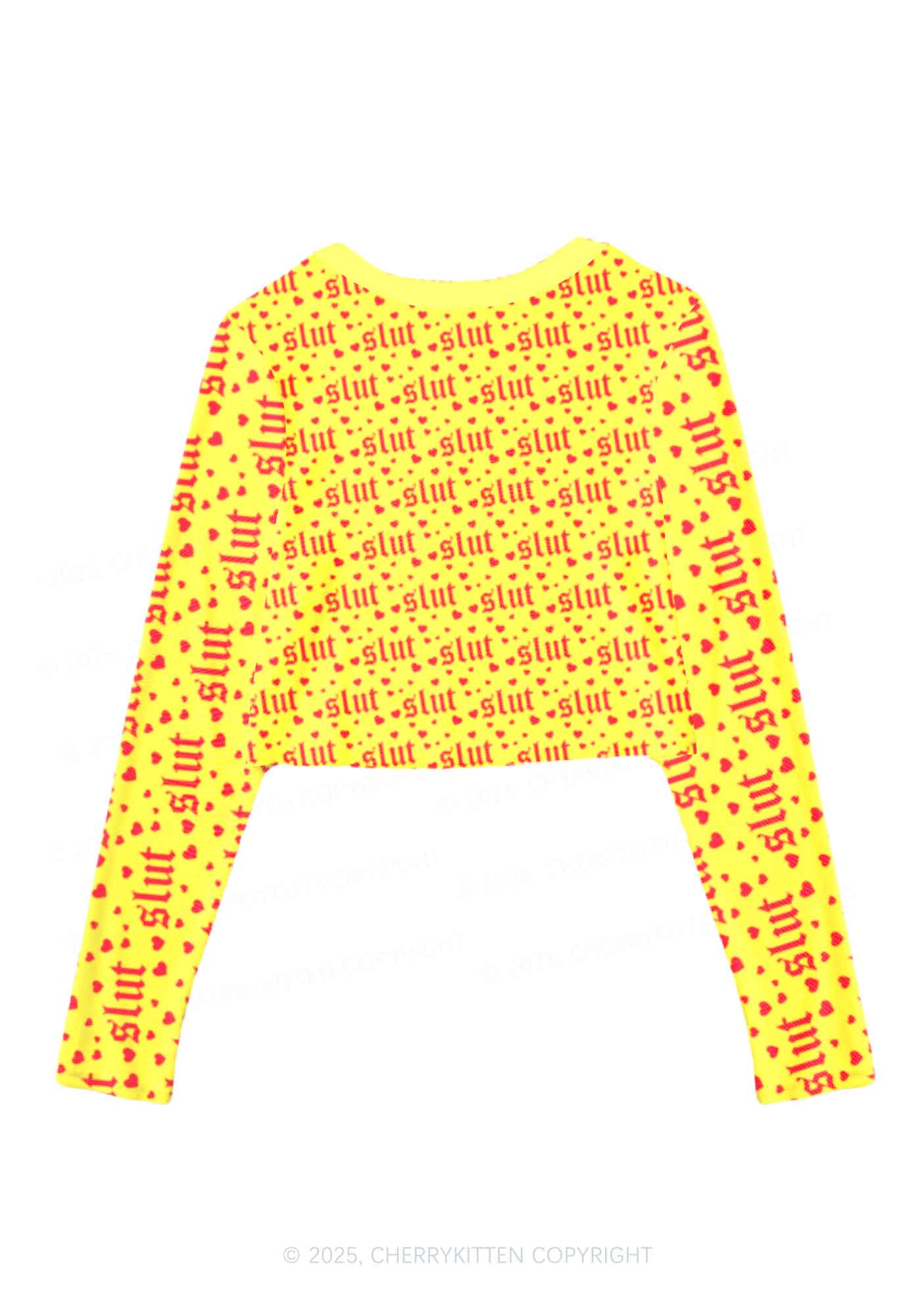 Yellow Slxt Y2K Mesh Long Sleeve Crop Top Cherrykitten