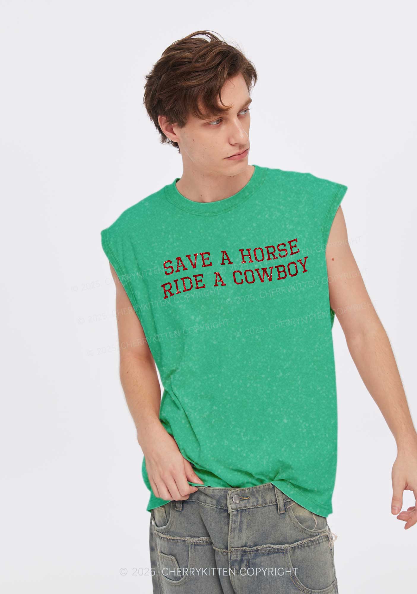 Glitter Save A Horse Y2K Washed Muscle Tank Cherrykitten