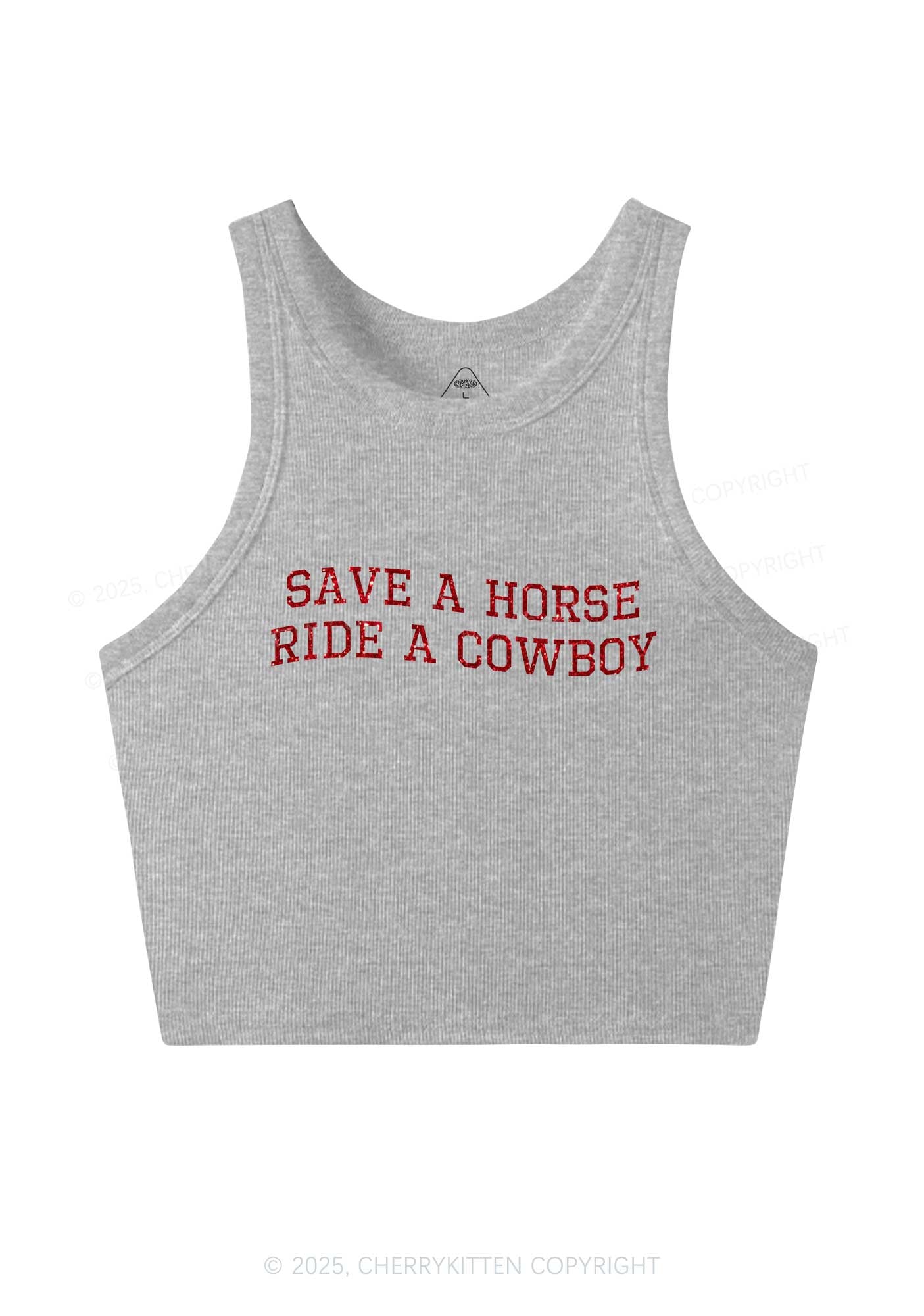 Glitter Save A Horse Y2K Crop Tank Top Cherrykitten