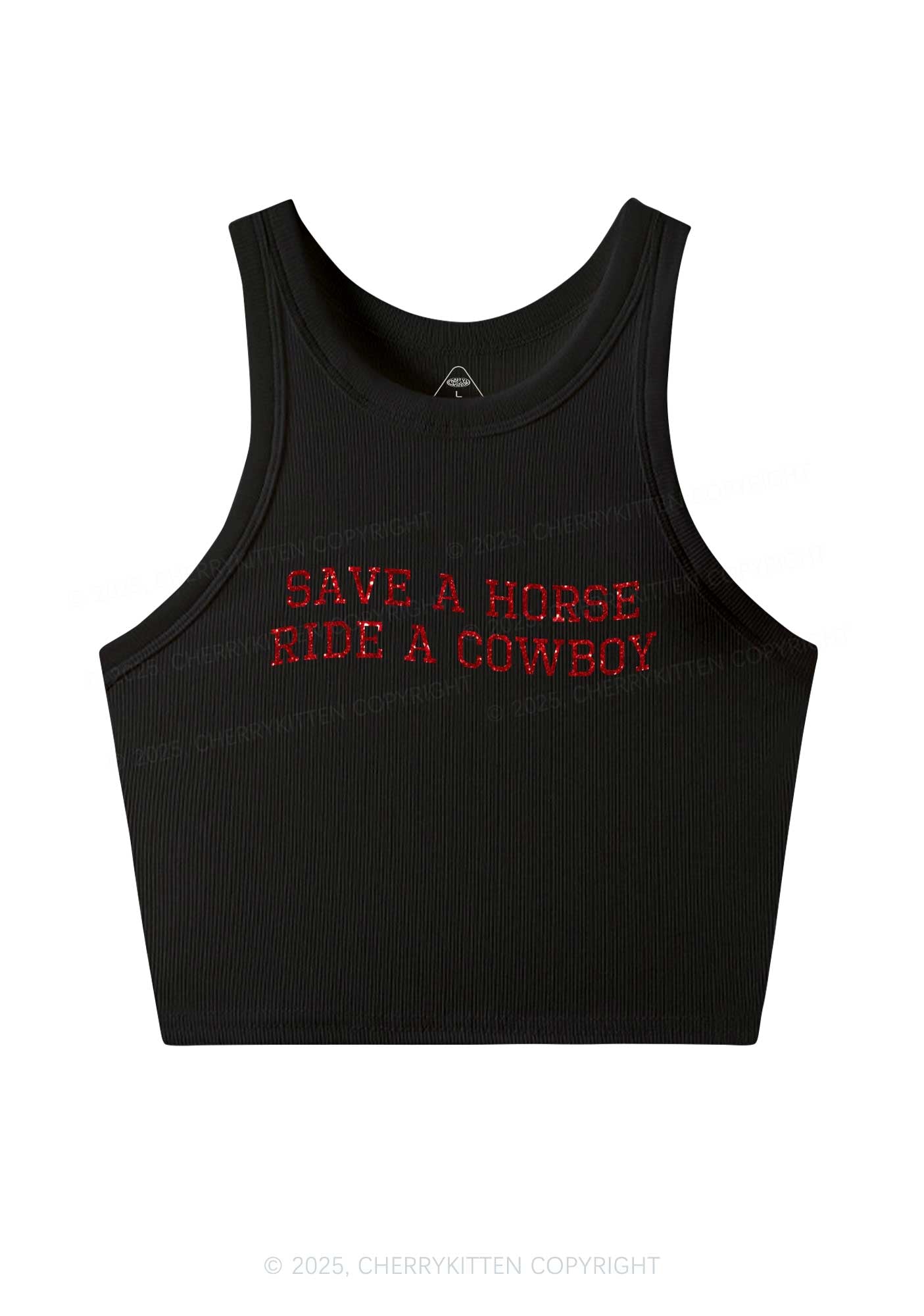 Glitter Save A Horse Y2K Crop Tank Top Cherrykitten