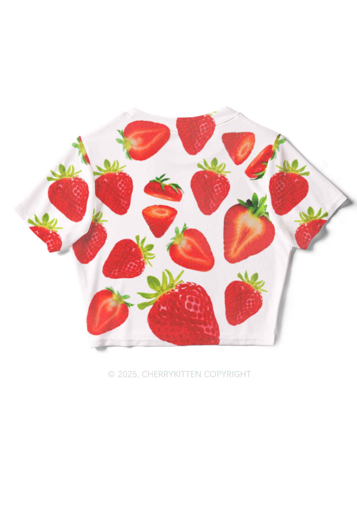 White Strawberry Y2K Mesh Crop Top Cherrykitten