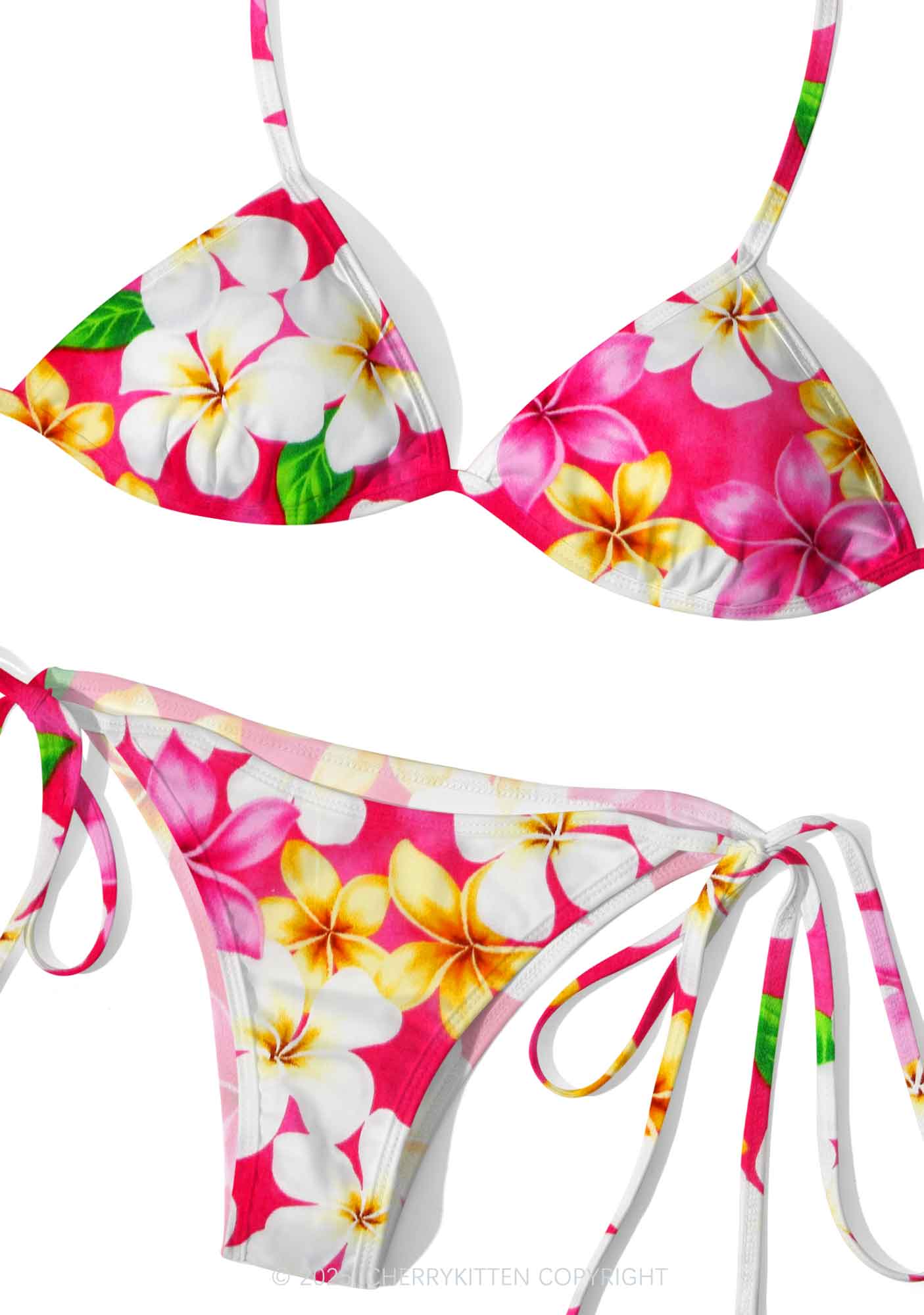 Pink Plumeria Y2K Print Bikini Set Cherrykitten