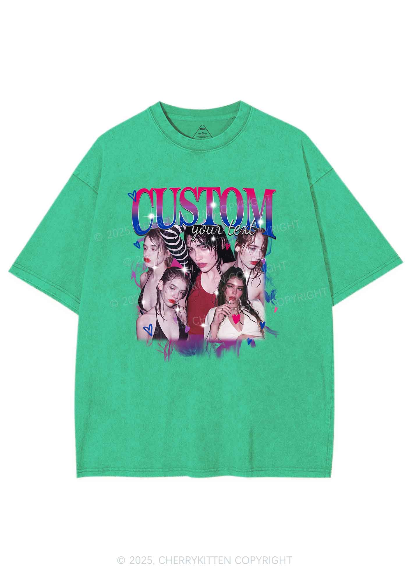 Custom Photo Bisexual Pride Y2K Shirts Washed Tee Cherrykitten