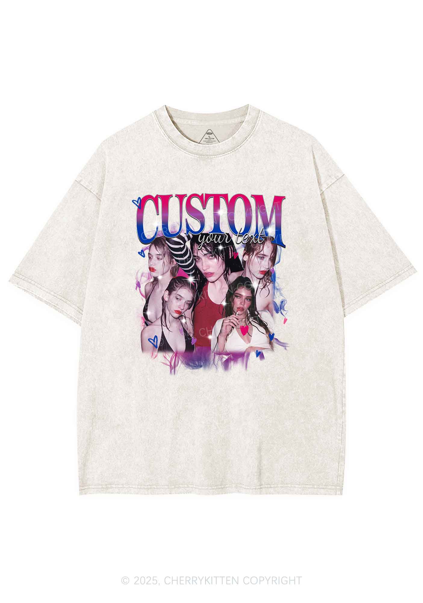 Custom Photo Bisexual Pride Y2K Shirts Washed Tee Cherrykitten
