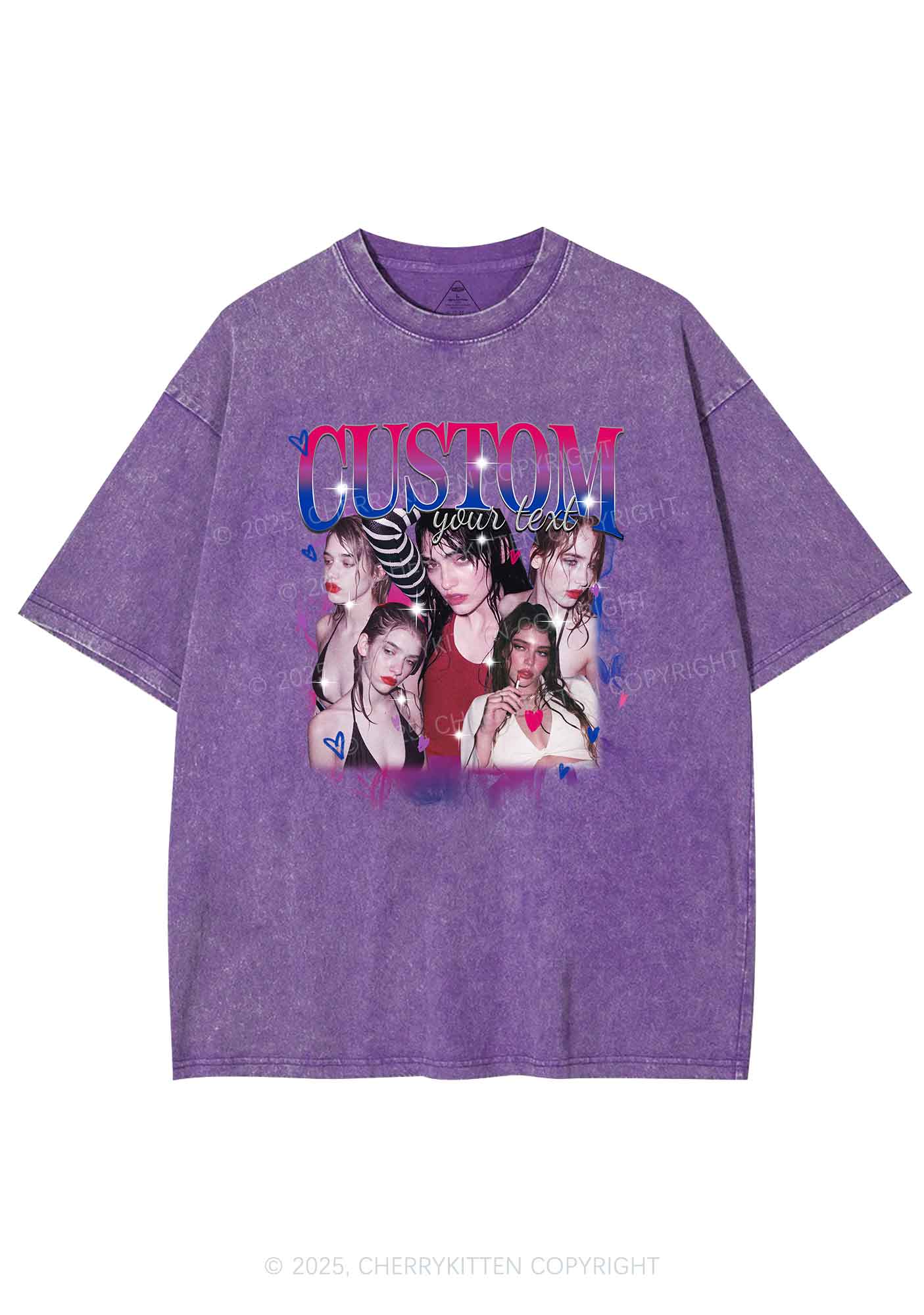 Custom Photo Bisexual Pride Y2K Shirts Washed Tee Cherrykitten
