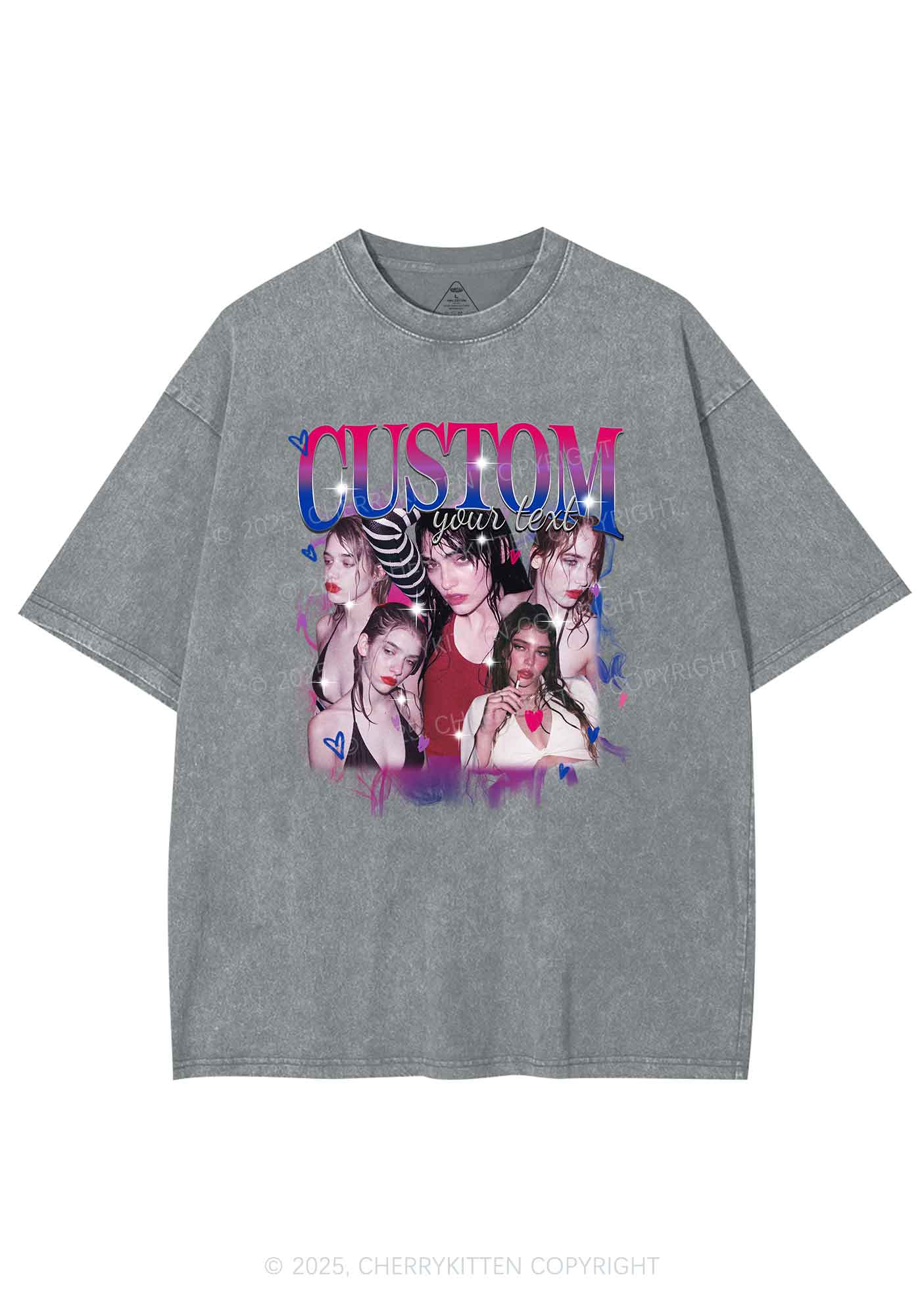 Custom Photo Bisexual Pride Y2K Shirts Washed Tee Cherrykitten
