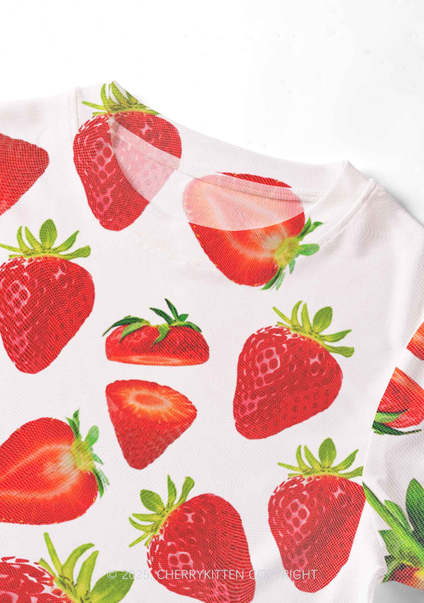 White Strawberry Y2K Mesh Crop Top Cherrykitten