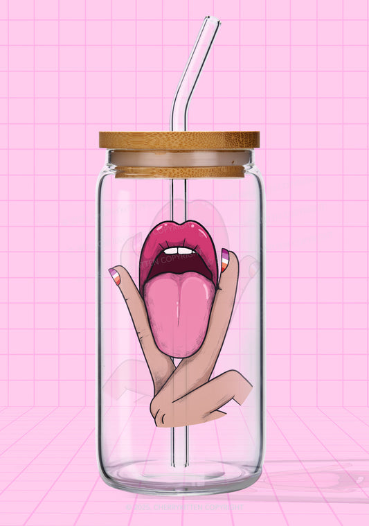 Lesbian Kissing Pride Y2K Printed Glass Cup Cherrykitten