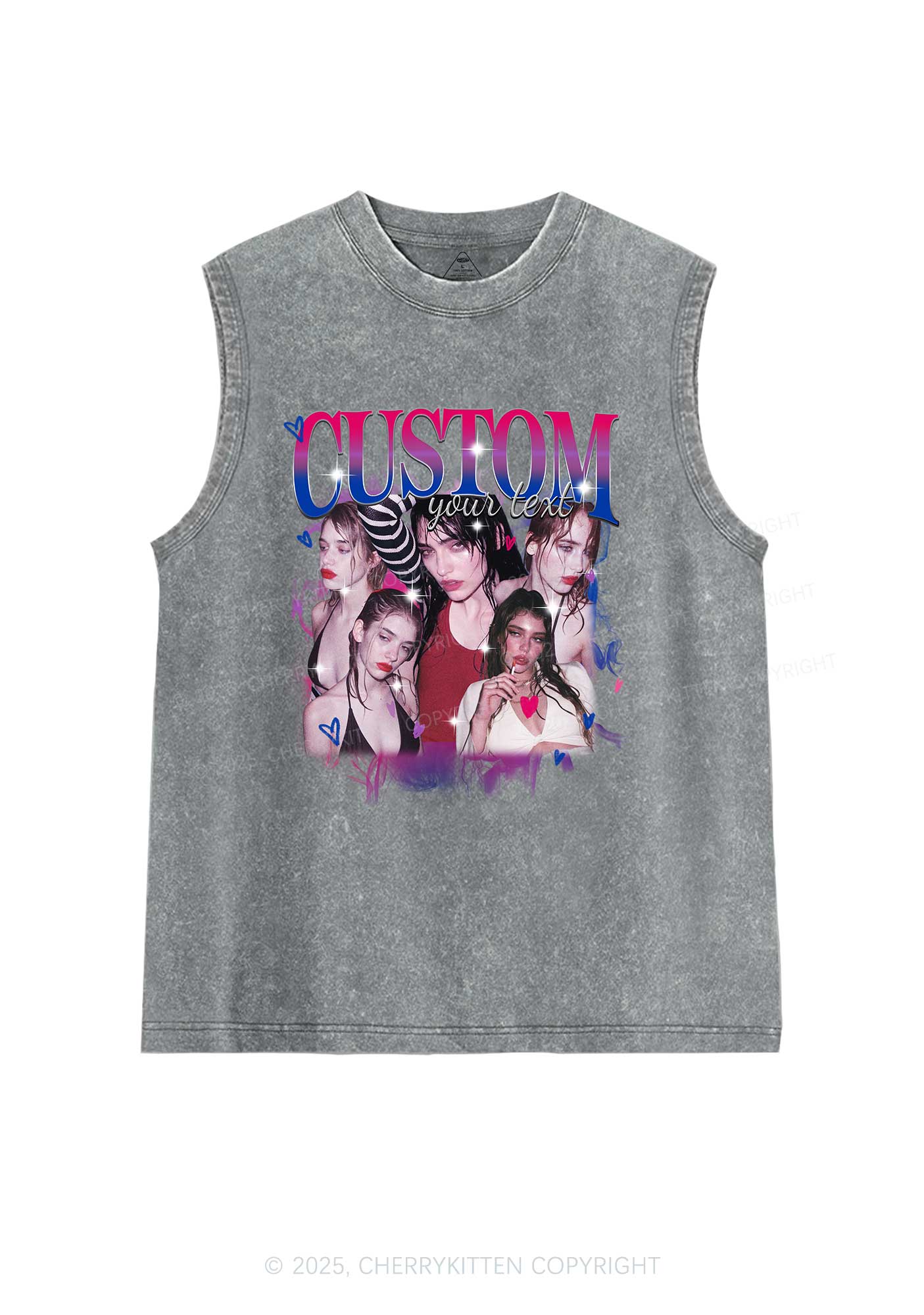 Custom Photo Bisexual Pride Y2K Washed Muscle Tank Cherrykitten
