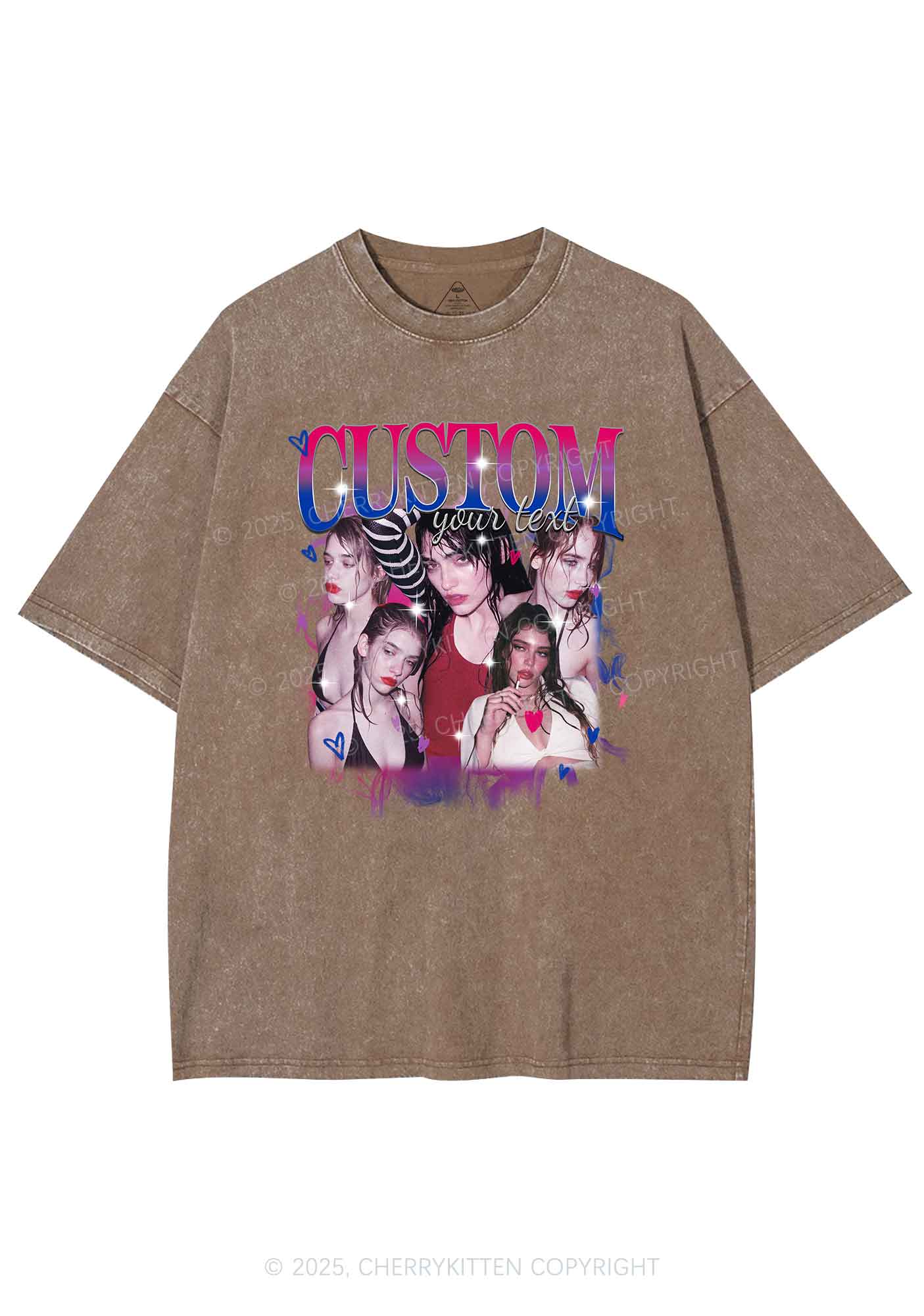 Custom Photo Bisexual Pride Y2K Shirts Washed Tee Cherrykitten
