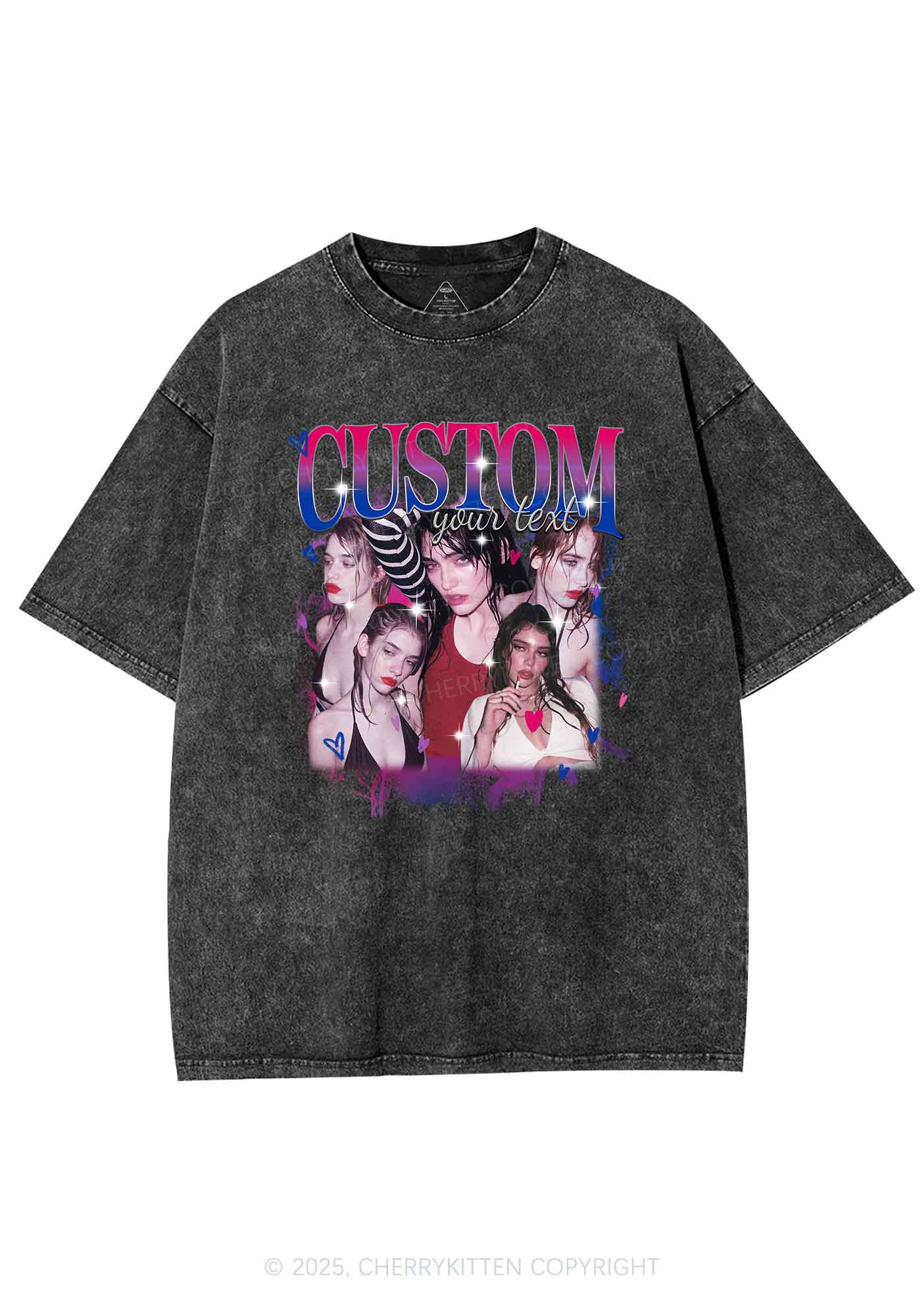 Custom Photo Bisexual Pride Y2K Shirts Washed Tee Cherrykitten