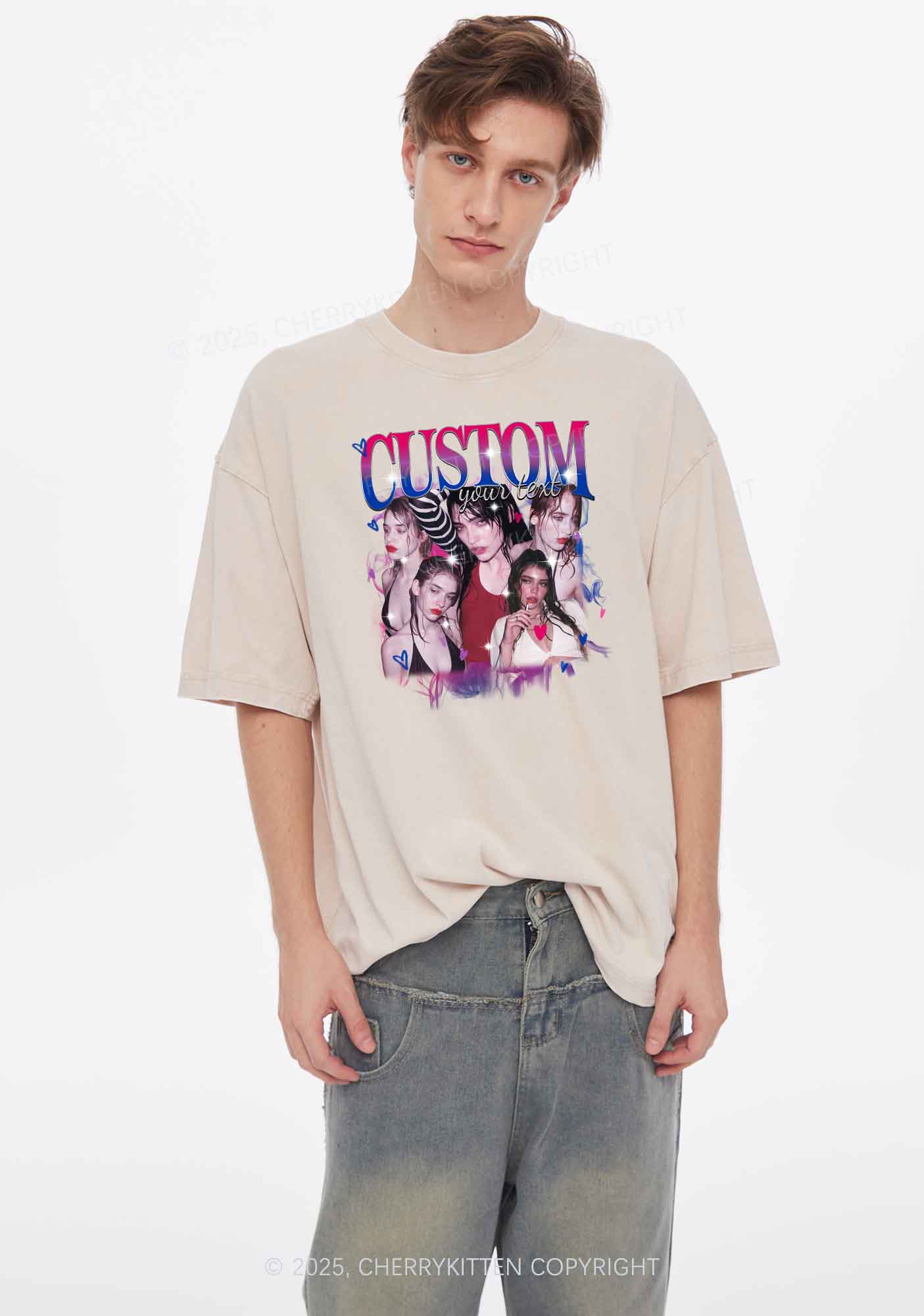 Custom Photo Bisexual Pride Y2K Shirts Washed Tee Cherrykitten