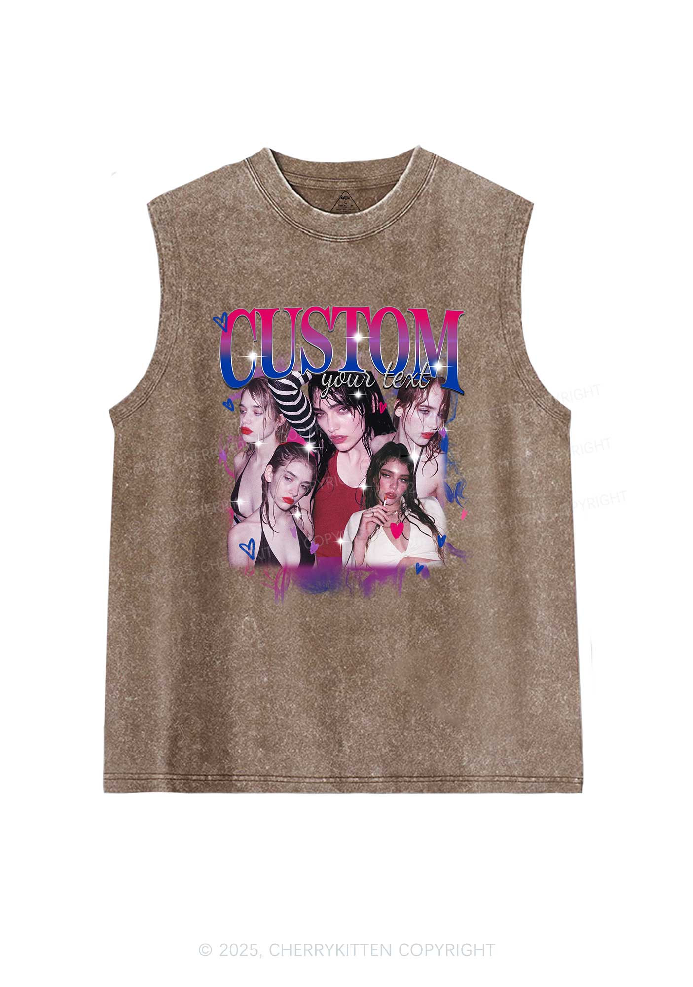 Custom Photo Bisexual Pride Y2K Washed Muscle Tank Cherrykitten