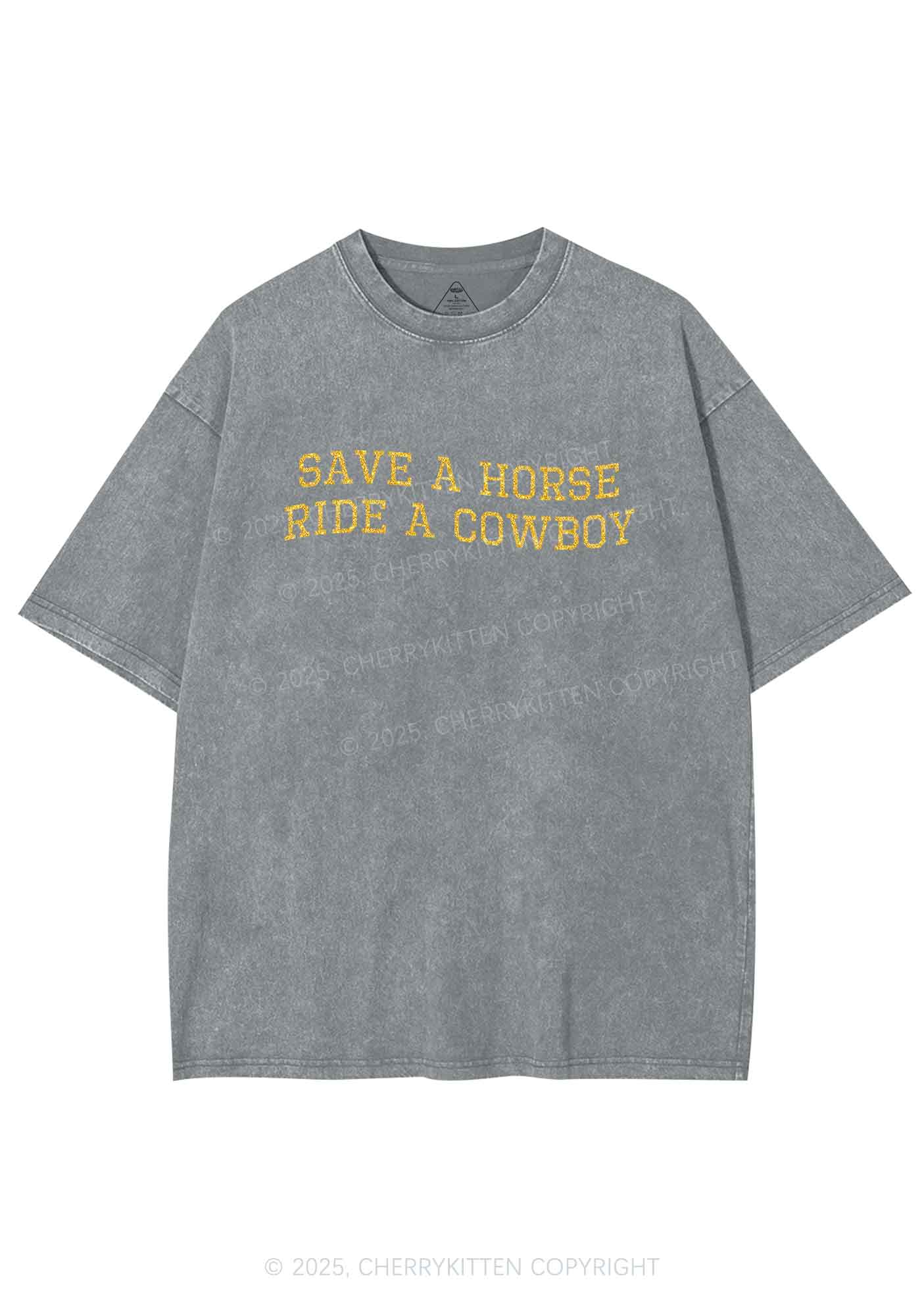 Glitter Save A Horse Y2K Shirts Washed Tee Cherrykitten