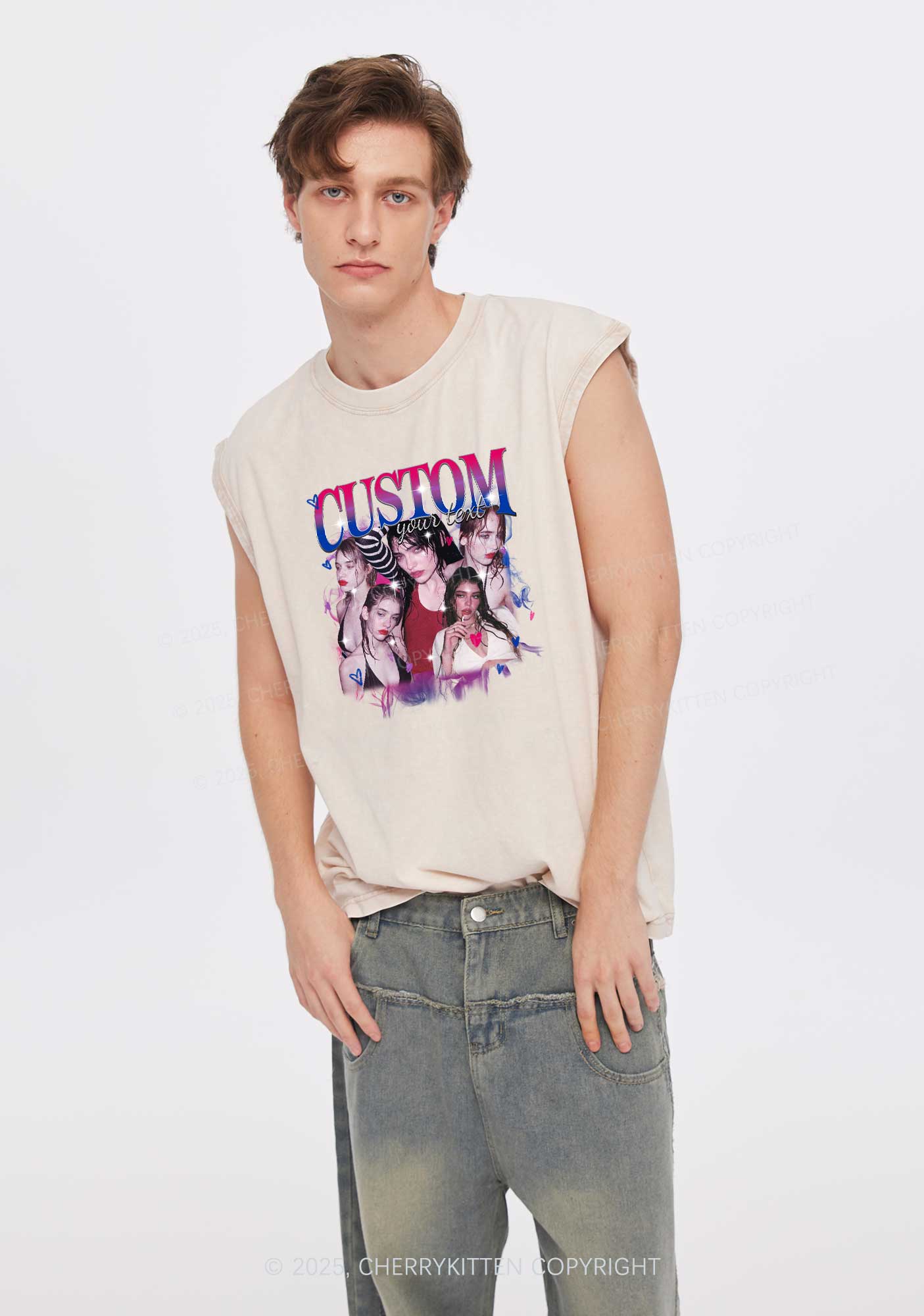 Custom Photo Bisexual Pride Y2K Washed Muscle Tank Cherrykitten