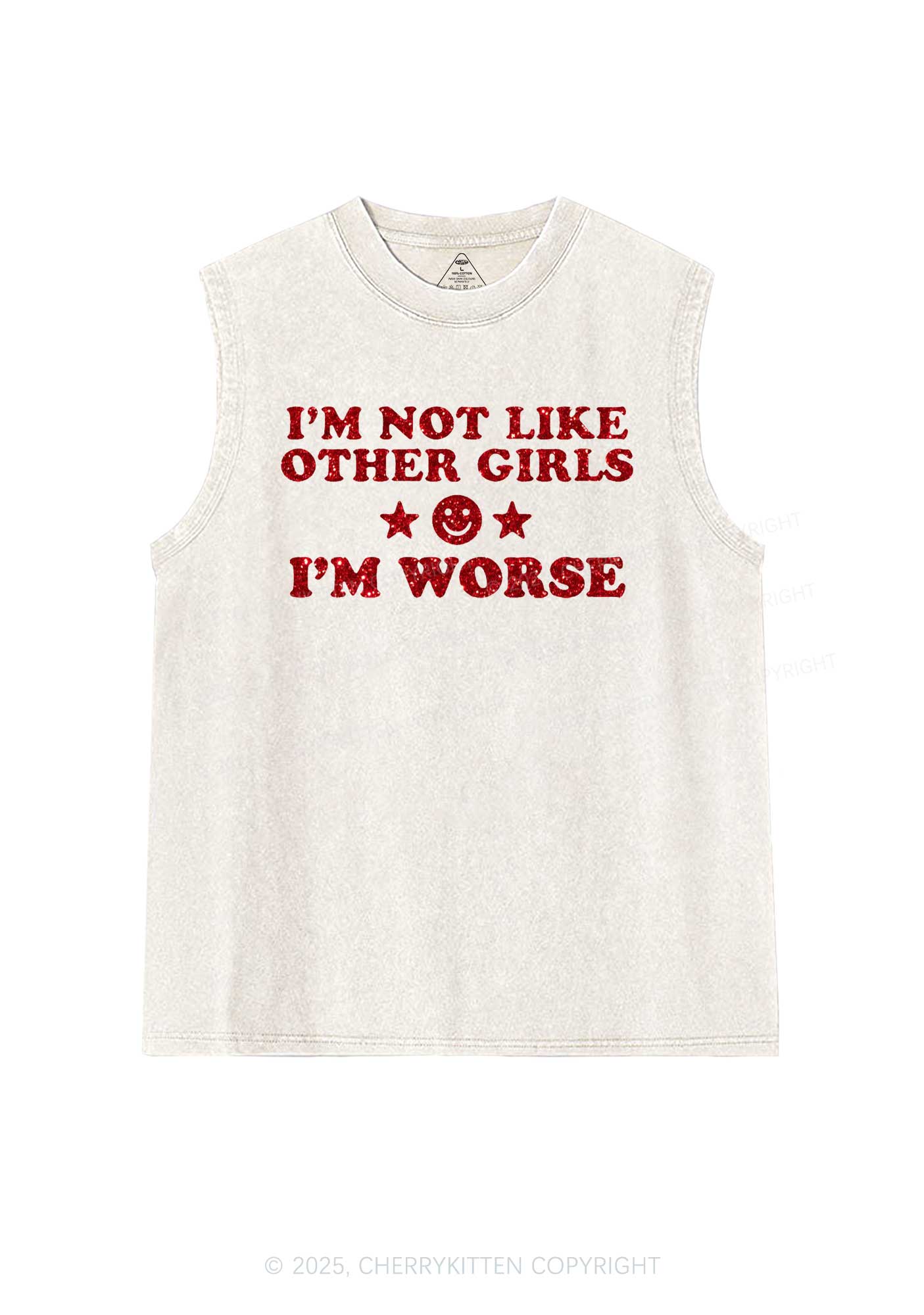 Glitter Im Worse Y2K Washed Muscle Tank Cherrykitten