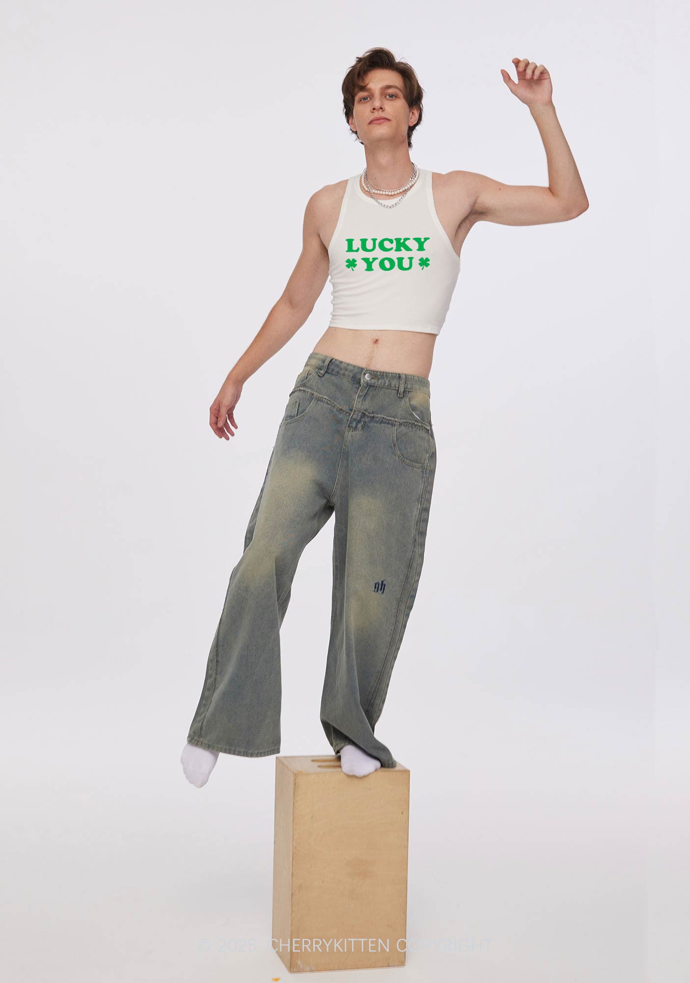 Lucky Green St Patricks Y2K Crop Tank Top Cherrykitten