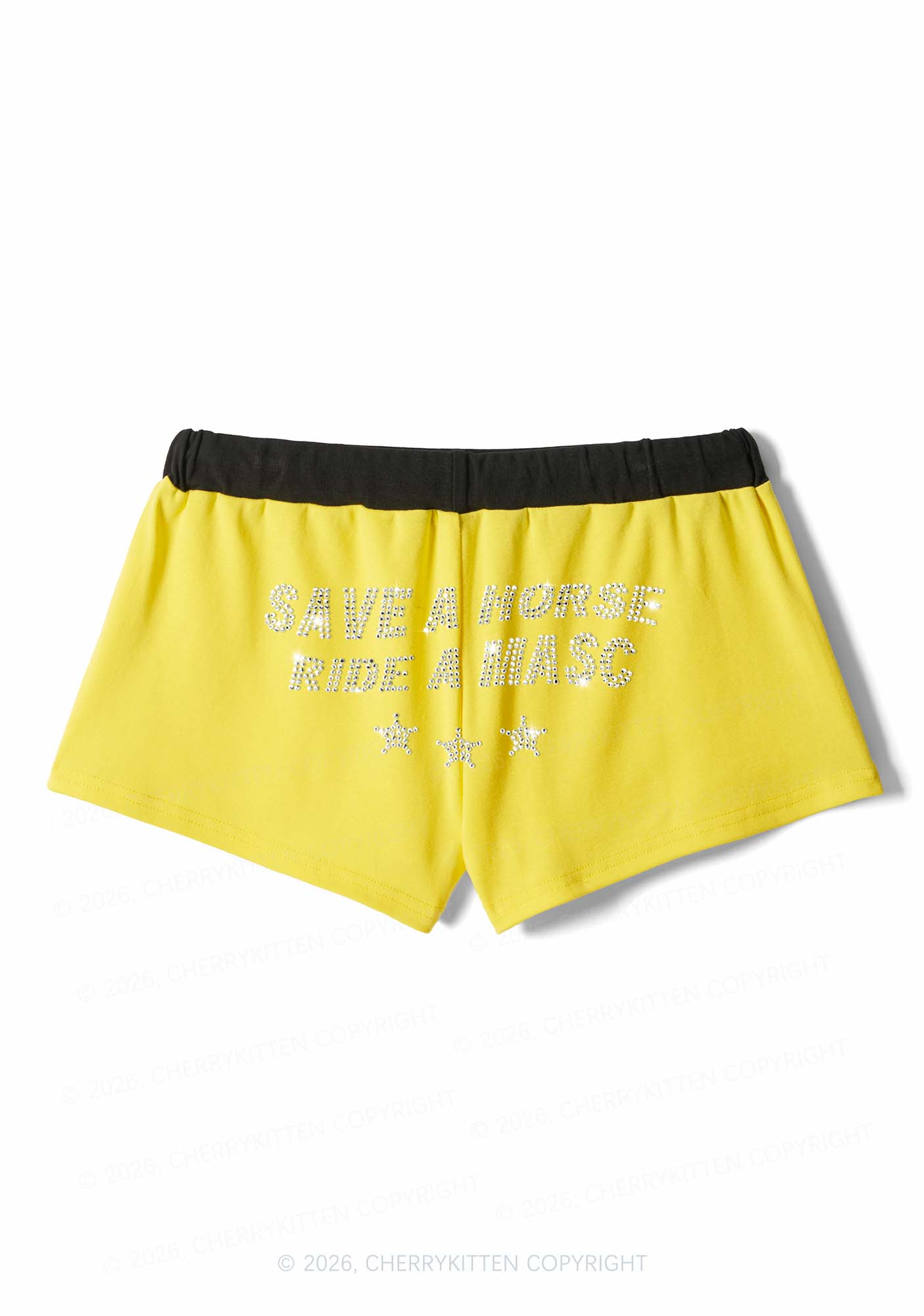 Rhinestone Ride A Masc Pride Y2K Drawstring Mini Shorts Cherrykitten