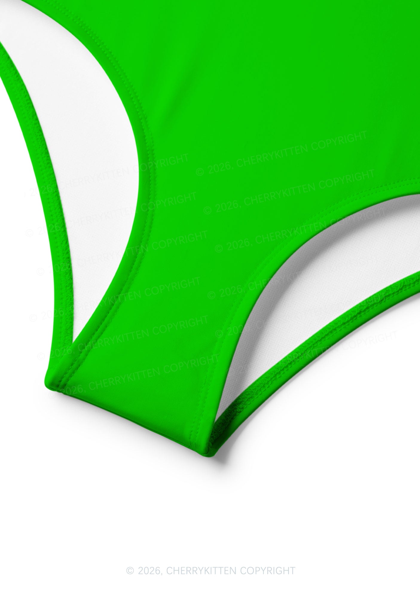 Grass Green Plain Y2K Print Bikini Set Cherrykitten