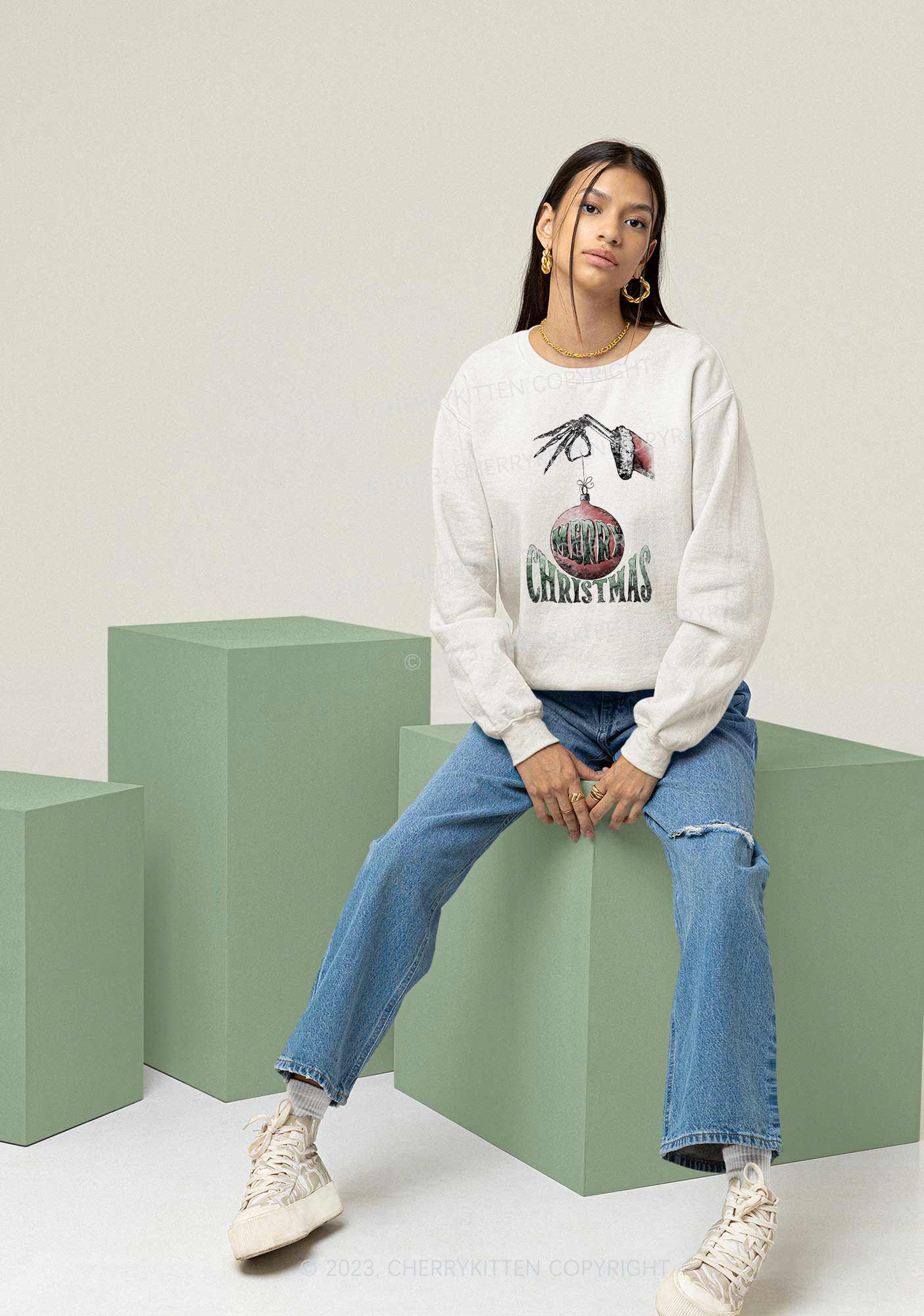 Merry Christmas Ball Y2K Sweatshirt Cherrykitten
