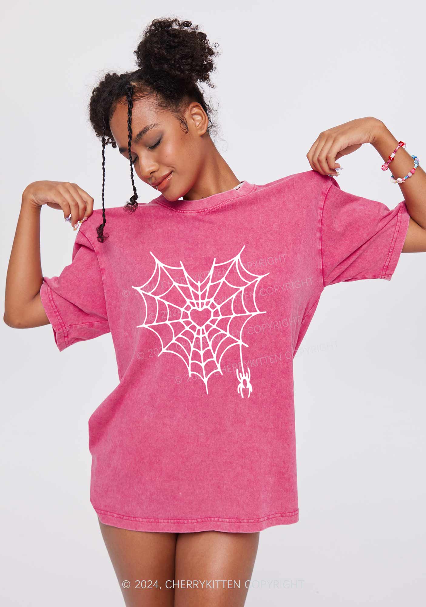 Heart Spider Web Y2K Valentine's Day Washed Tee Cherrykitten