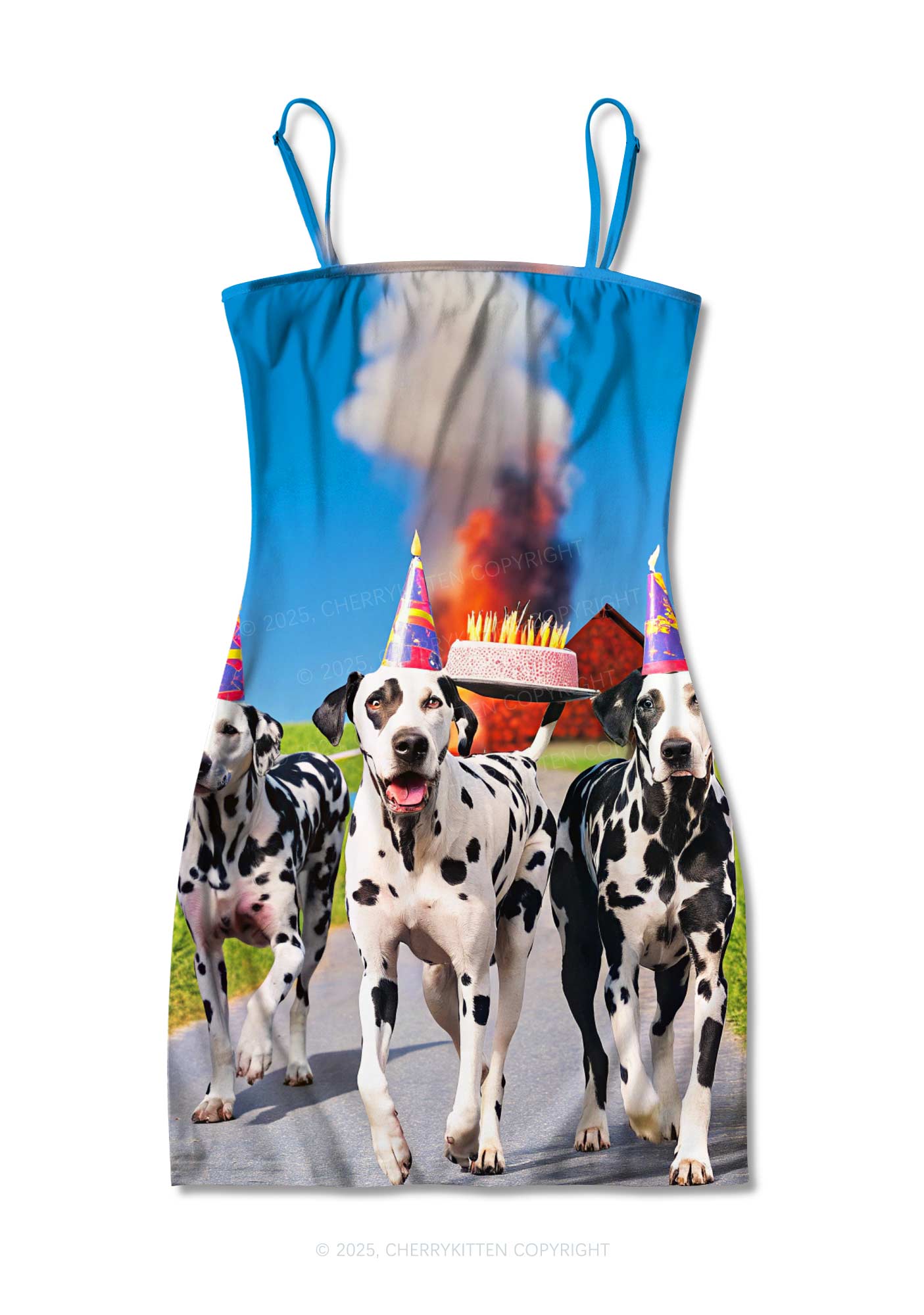 Dogs Birthday Party Y2K Print Slip Dress Cherrykitten