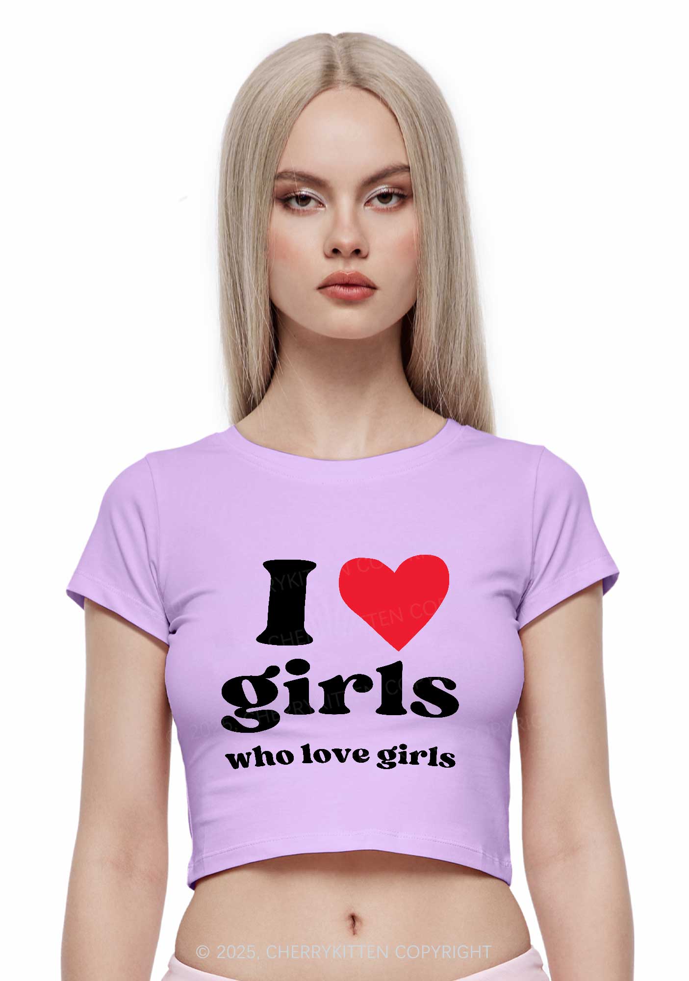 Girls Love Girls Pride Y2K Baby Tee Cherrykitten