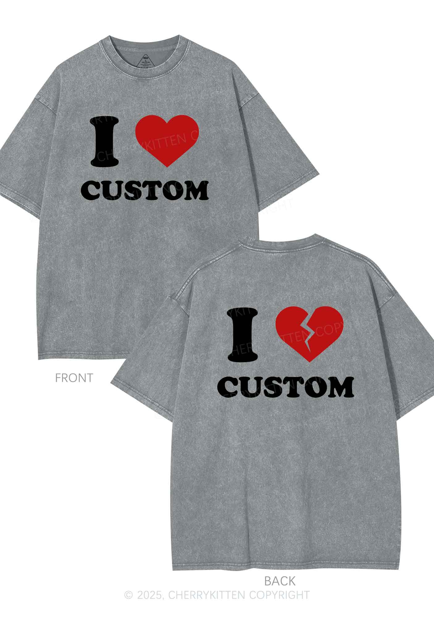 I Love Custom Two Sides Y2K Shirts Washed Tee Cherrykitten