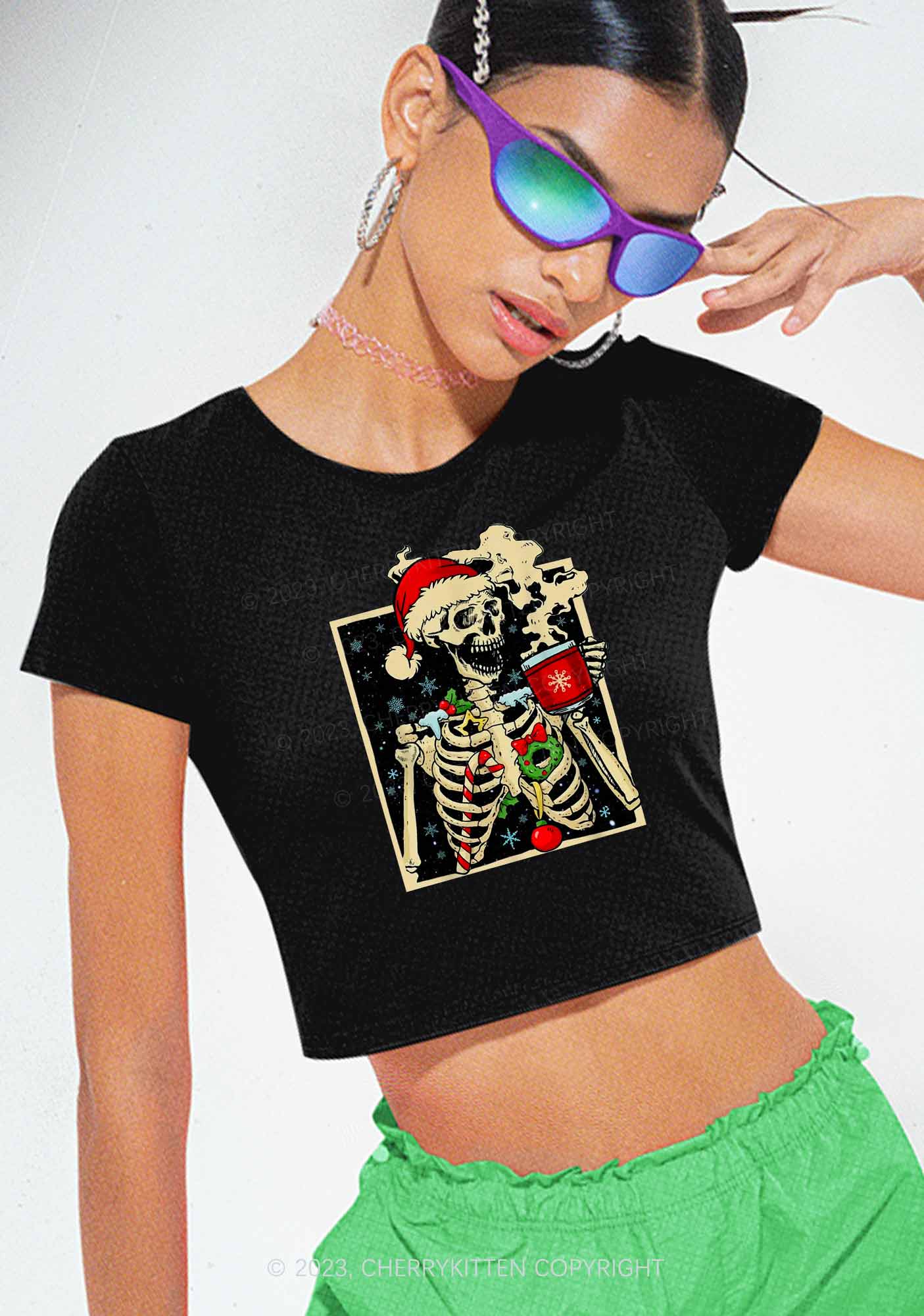 Merry Christmas Skeleton Baby Tee Cherrykitten