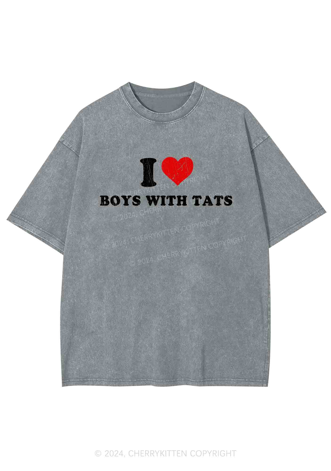 I Love Boys With Tats Y2K Washed Tee Cherrykitten