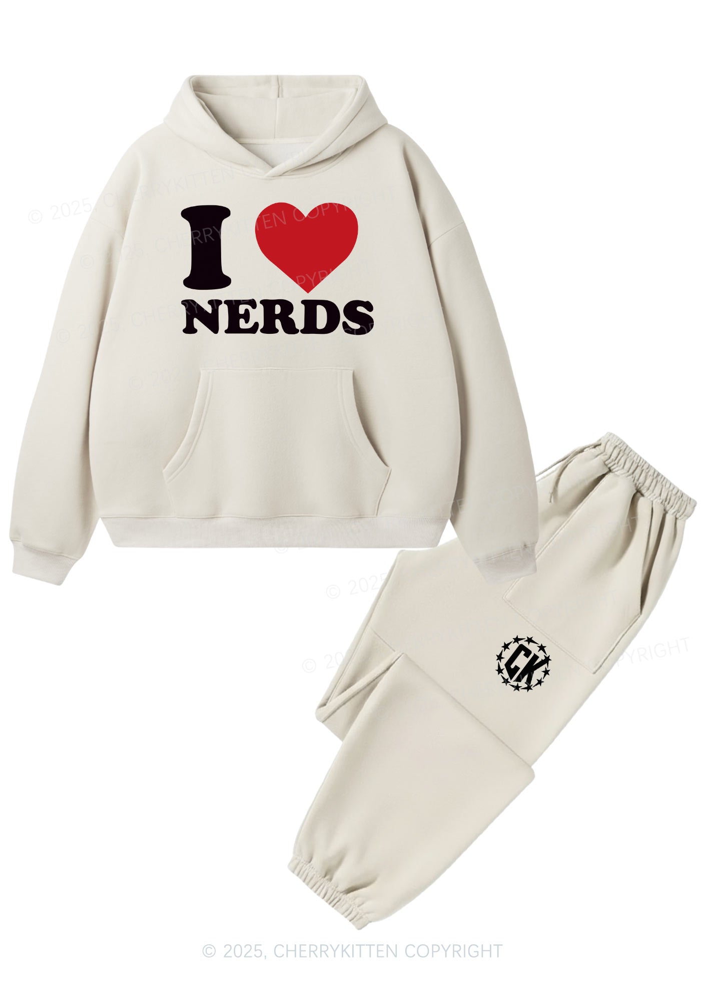 I Love Nerds Y2K Fleece Hoodie Set Cherrykitten