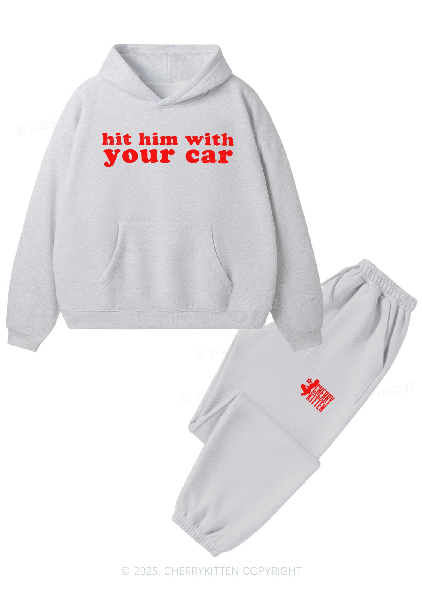 Hit Him Y2K Fleece Hoodie Set Cherrykitten