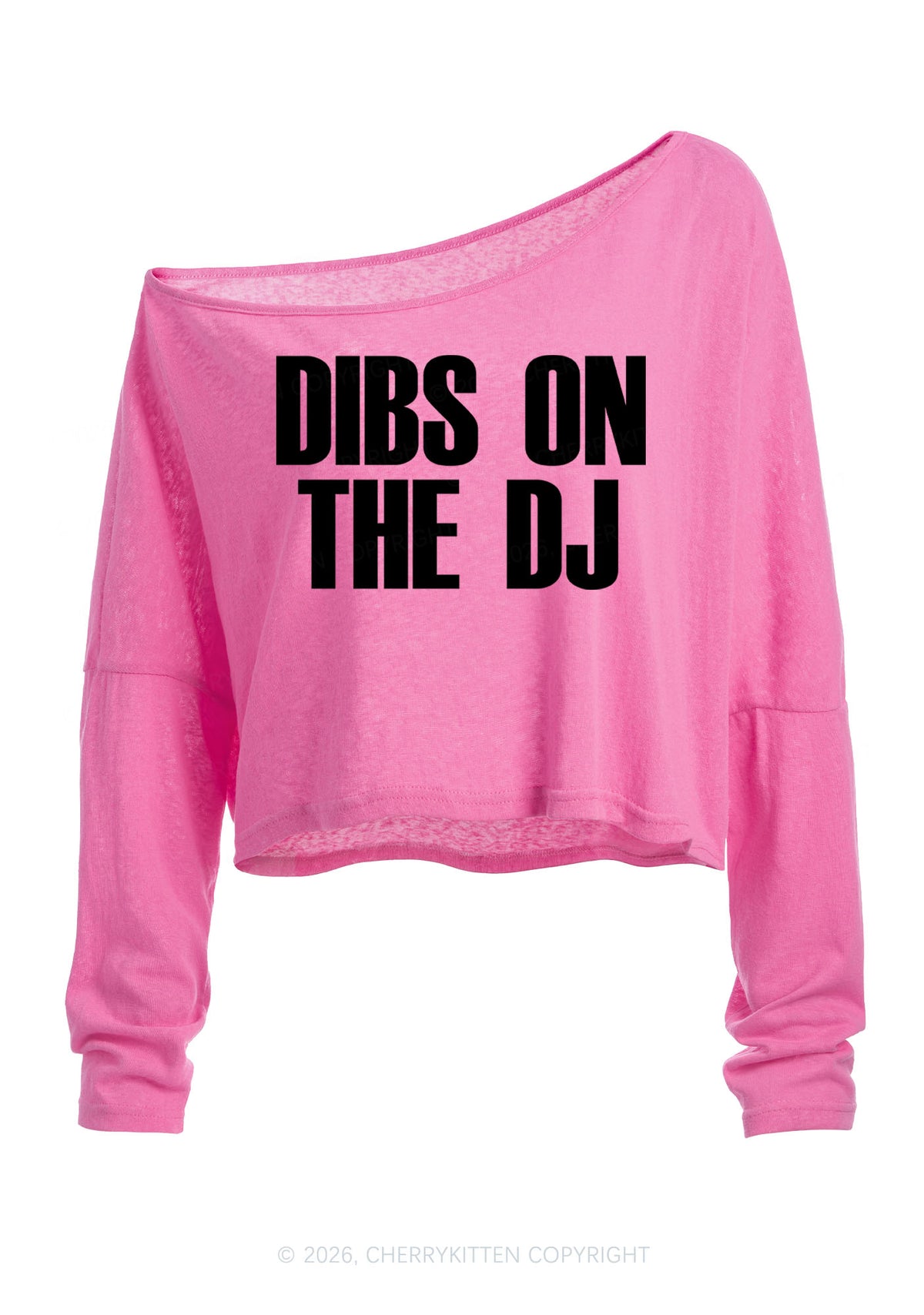 Dibs On The DJ Y2K Off Shoulder Long Sleeve Crop Top Cherrykitten