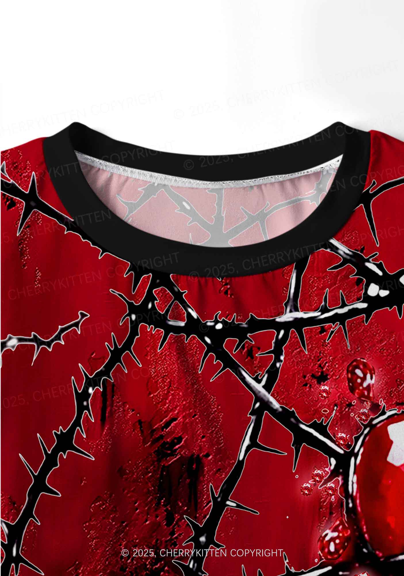 Halloween Thorned Ruby Y2K Print Long Sleeve Pajama Set Cherrykitten