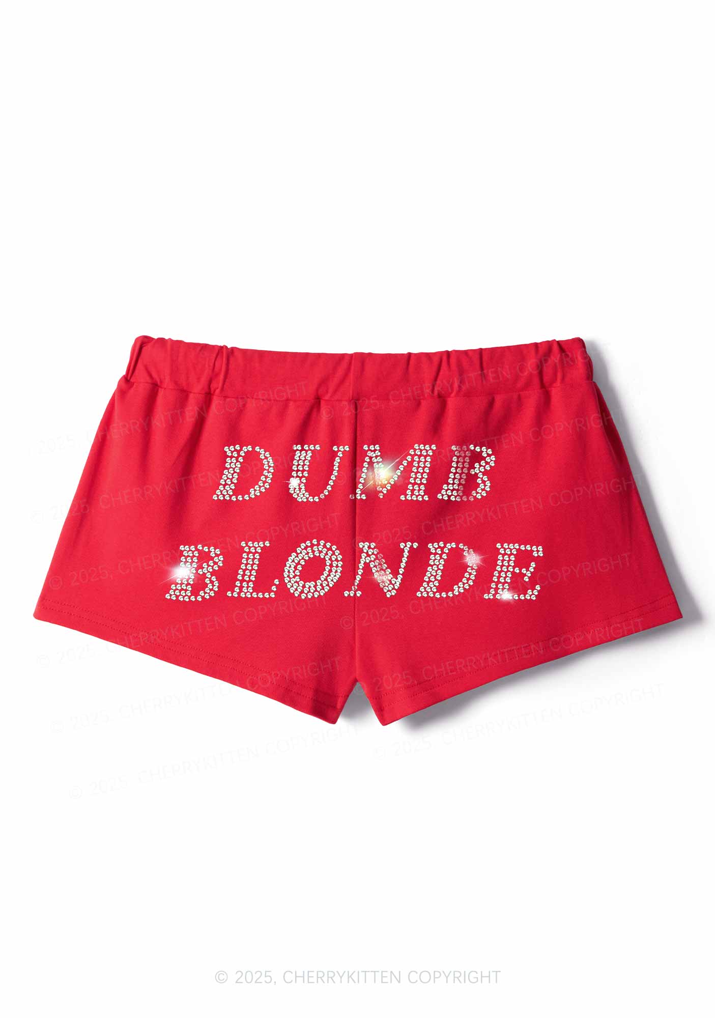Rhinestone Dumb Blonde Y2K Drawstring Mini Shorts Cherrykitten
