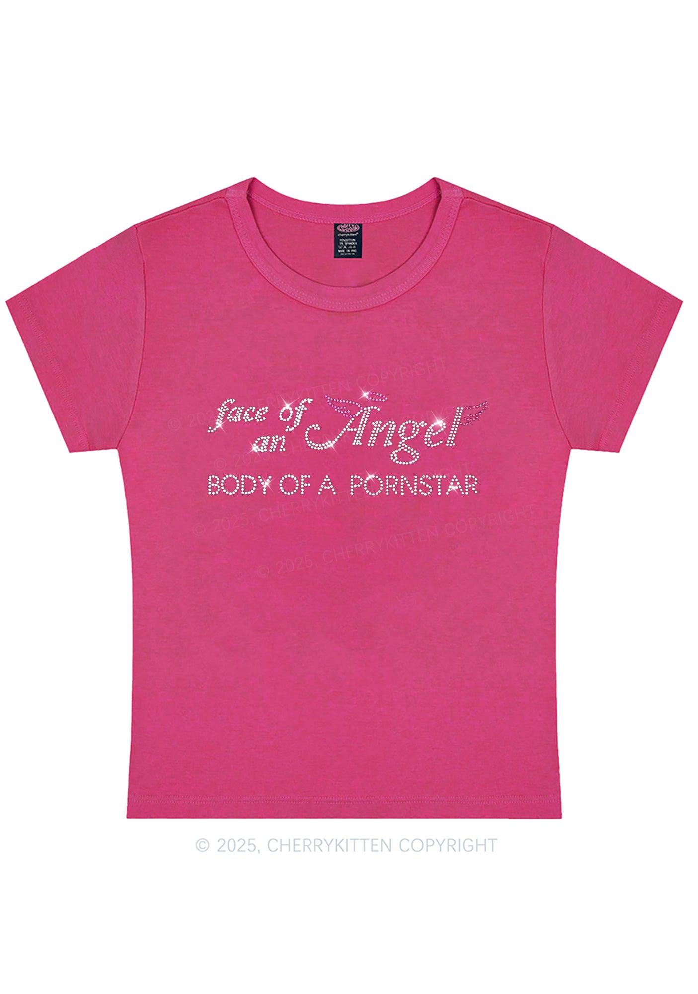 Rhinestone Face Of An Angel Y2K Baby Tee Cherrykitten