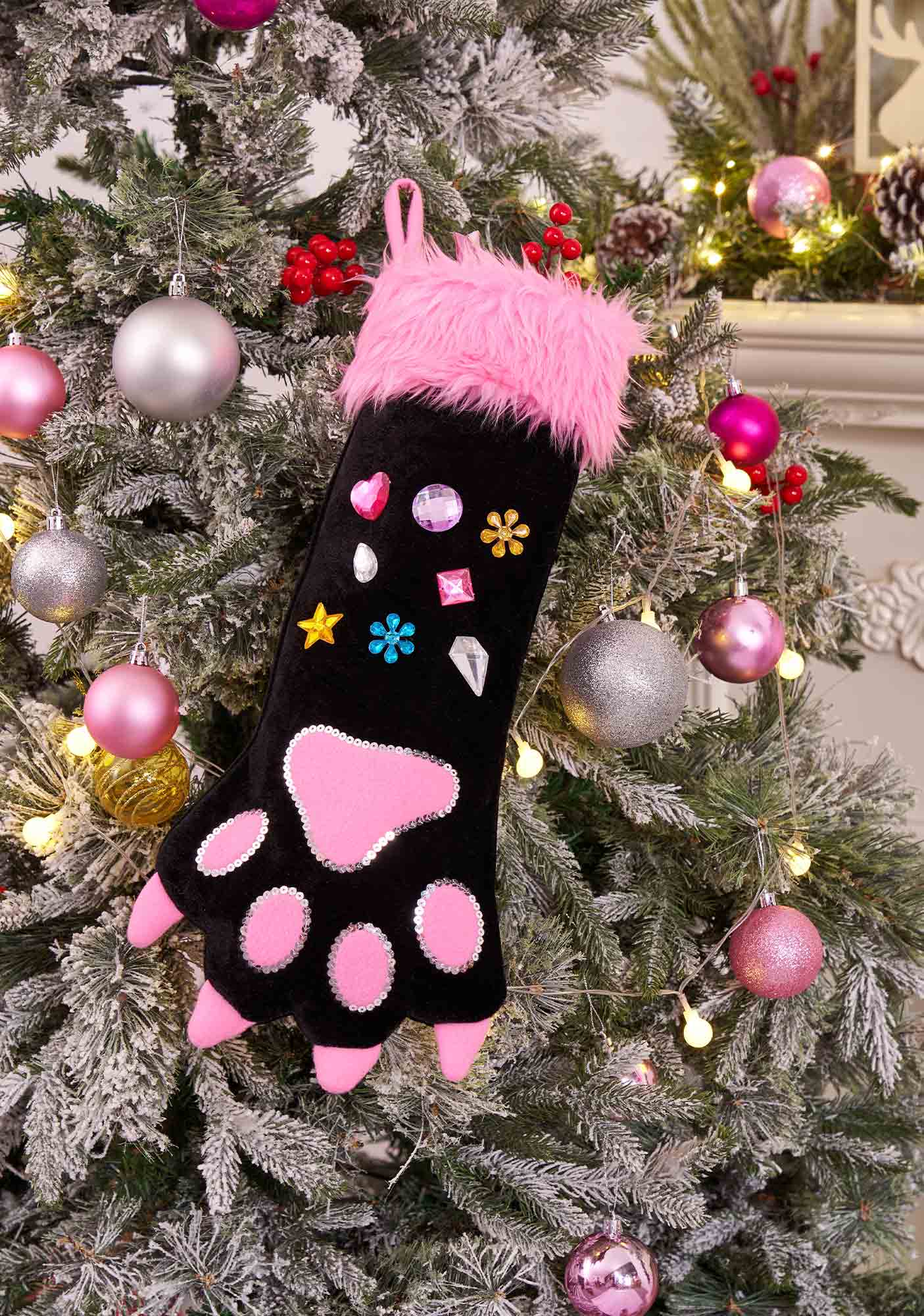 Custom Name Diamond Cat Paw Y2K Christmas Stockings Cherrykitten