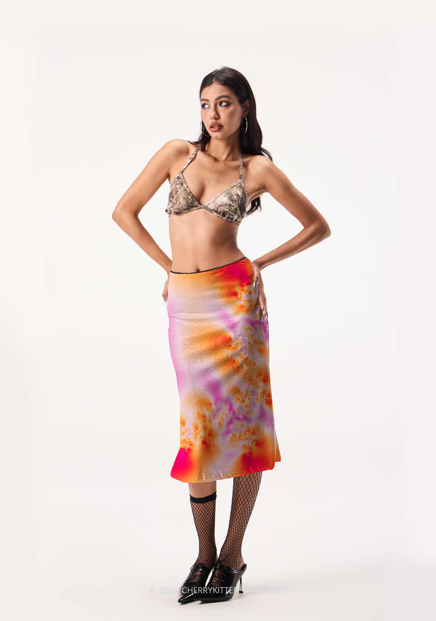 Lesbian Thermal Pride Y2K Print Midi Skirt Cherrykitten
