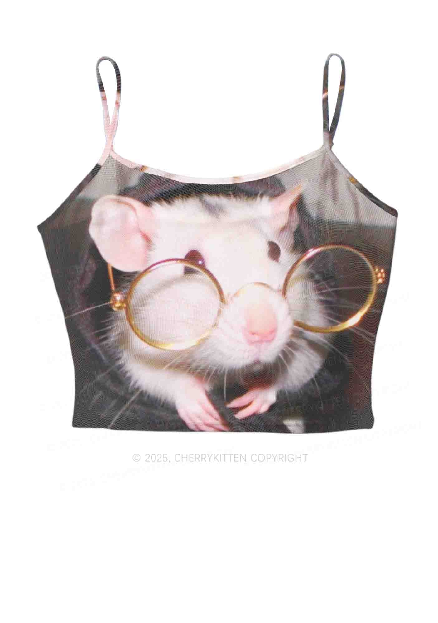 Glasses Rat Y2K Mesh Cami Tank Cherrykitten